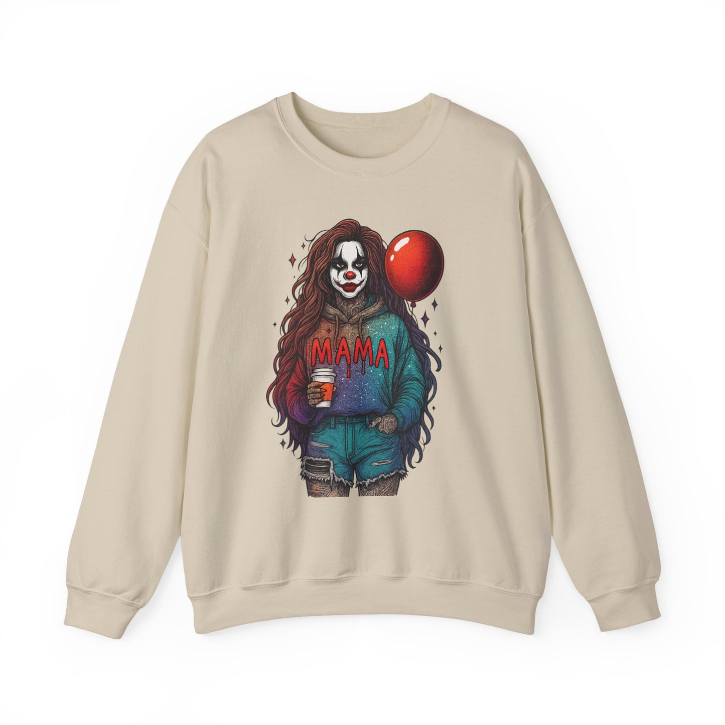 Clown-themed Crewneck Sweatshirt for Moms, Cozy Gift for Mother's Day, Halloween Apparel, Trendy Casual Wear, Unique Graphic Top