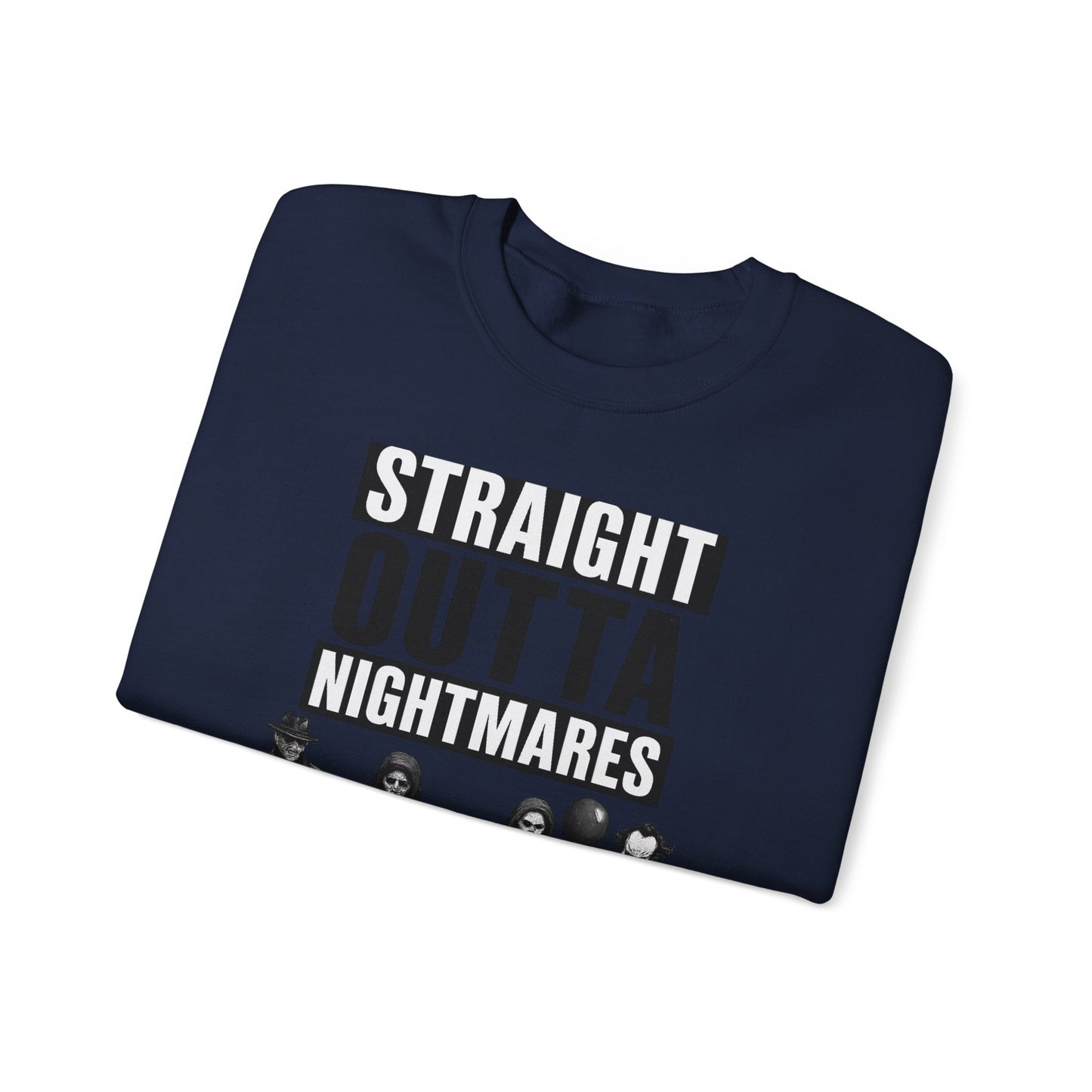 Straight Outta Nightmares Crewneck Sweatshirt | Unisex Pullover for Halloween, Cozy Gift for Horror Fans, Casual Layering
