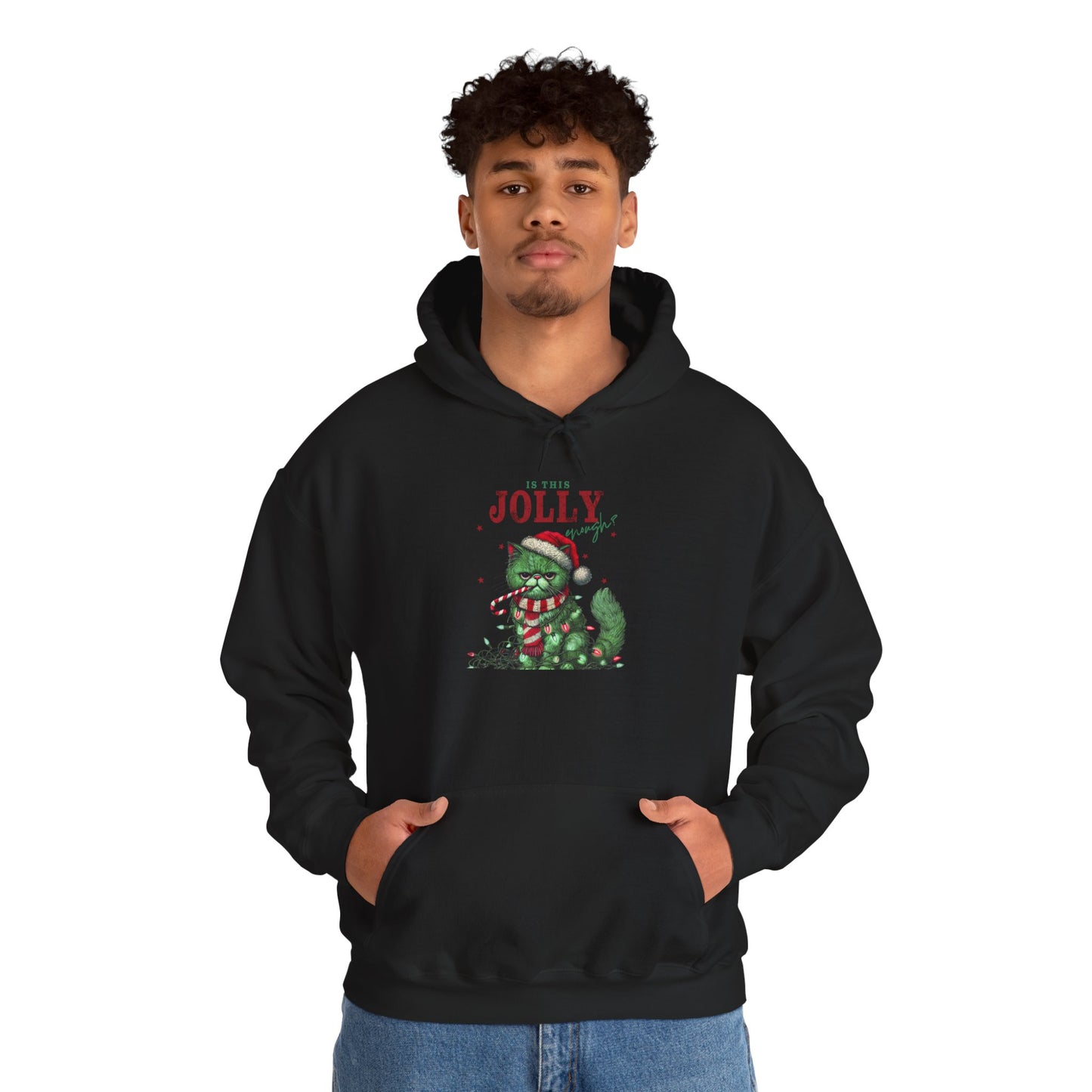 Festive Cat Hoodie, Cozy Holiday Hoodie, Jolly Grunge Pullover, Cute Cat Lover Gift, Merry Cat Hoodie