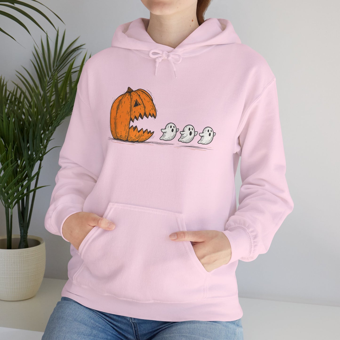 Spooky Ghosts & Pumpkin Hoodie - Unisex Heavy Blend Hoodie, Halloween Apparel, Cozy Fall Layer, Ghost Lovers Gift, Autumn Style