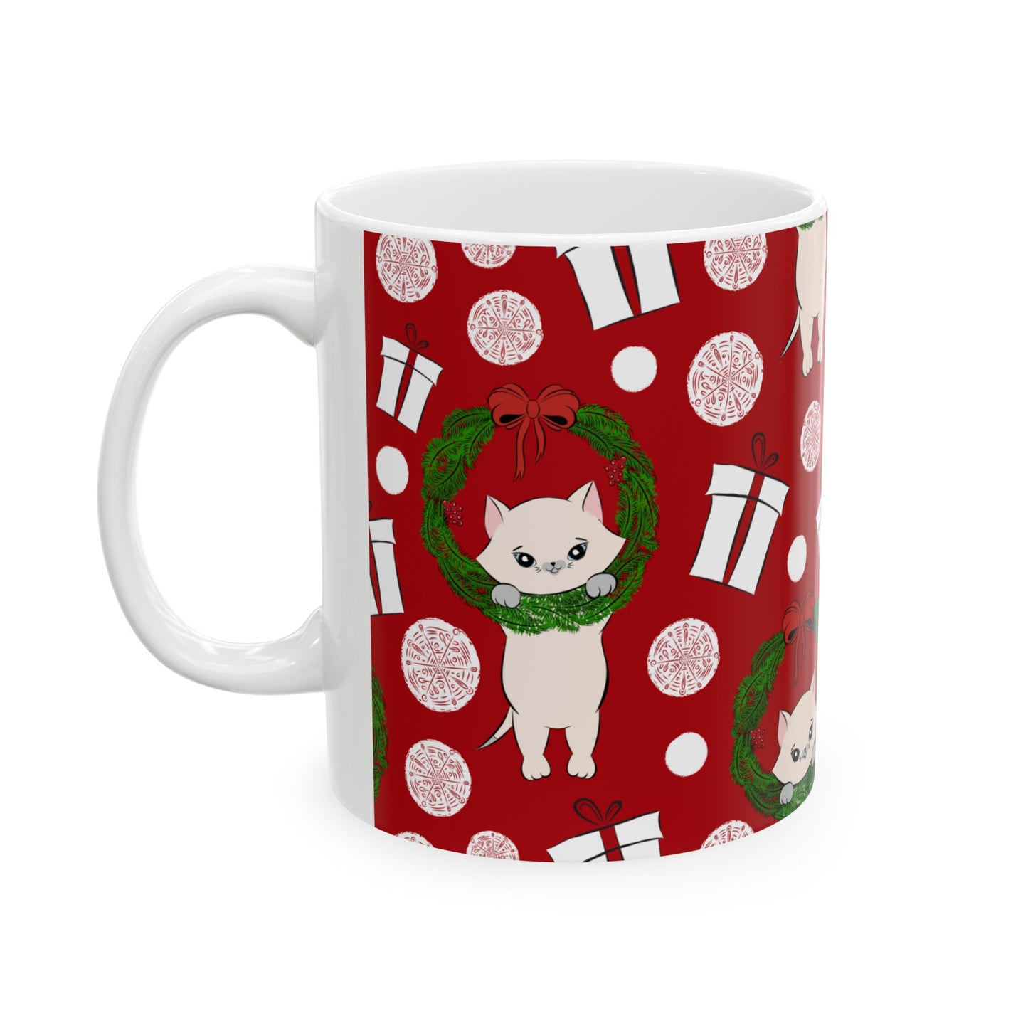 Christmas Cat Ceramic Mug, (11oz, 15oz)