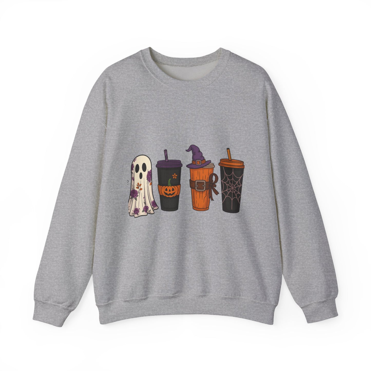 Halloween Ghost & Drink Crewneck Sweatshirt, Cozy Sweatshirt, Fall Fashion, Halloween Gift, Unisex Pullover, Spooky Season Apparel