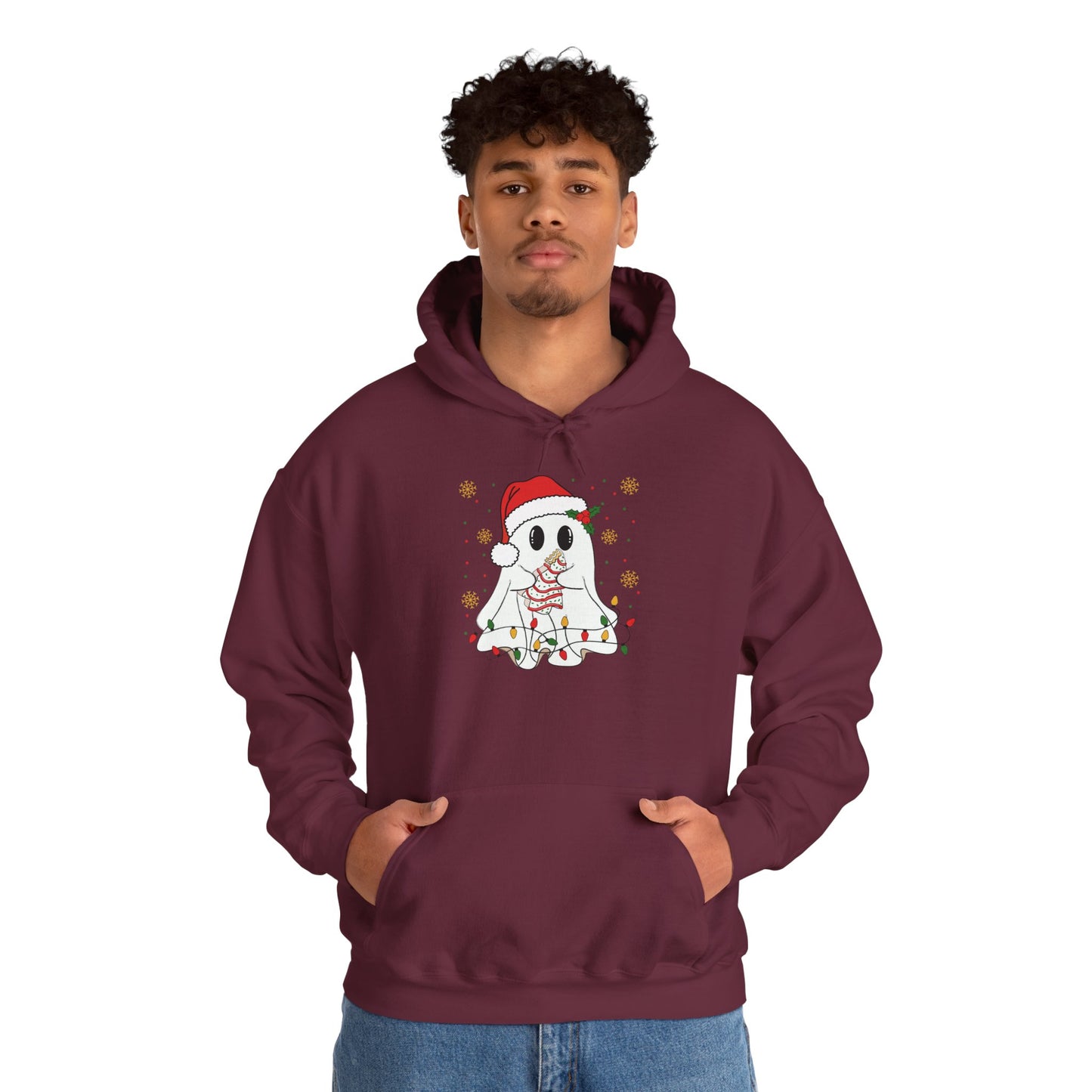 Santa Ghost Christmas Hoodie, Unisex Holiday Hoodie, Cute Winter Apparel, Cozy Gift for Ghost Lovers, Funny Xmas Clothing