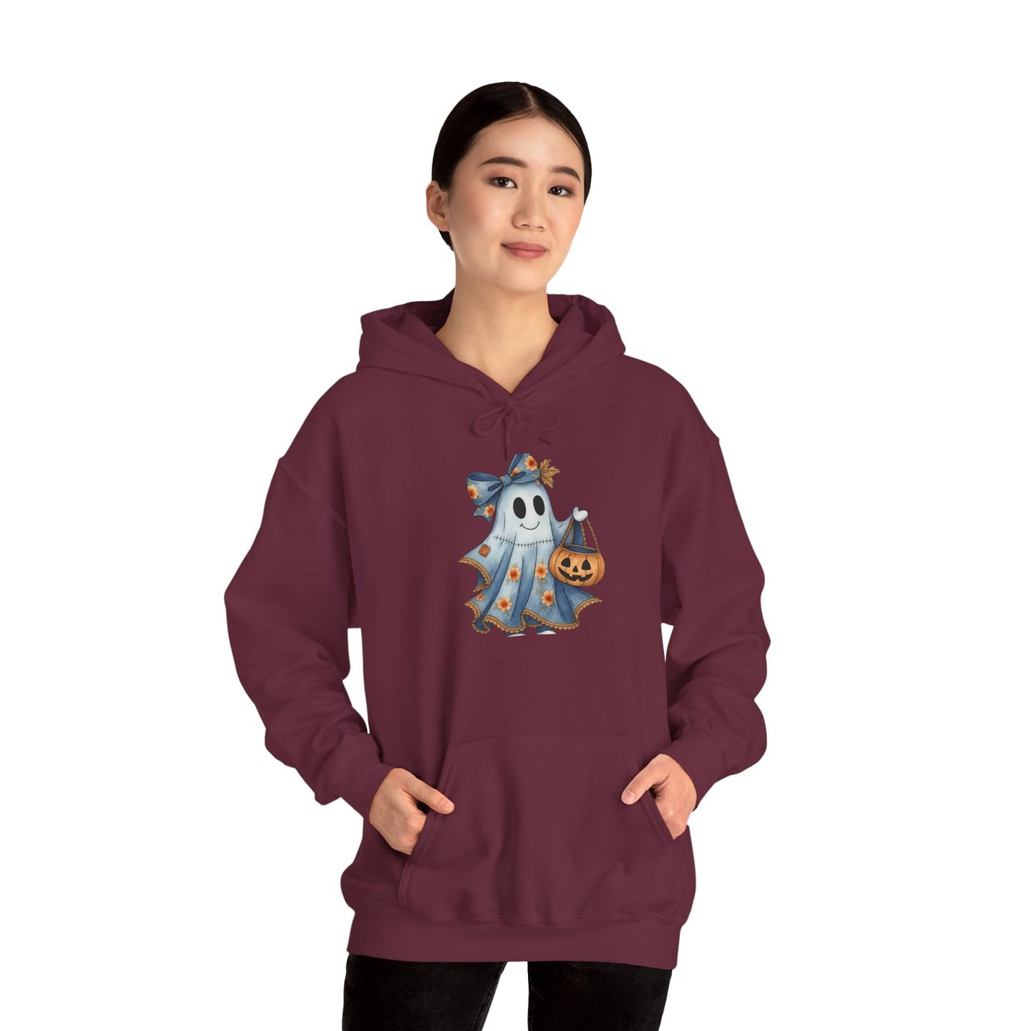 Ghostly Fun Hooded Hoodie, - Halloween Spirit, Cozy Comfort, Unisex Style, Casual Wear, Spooky Gift