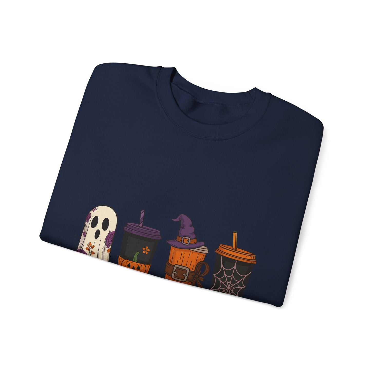 Halloween Ghost & Drink Crewneck Sweatshirt, Cozy Sweatshirt, Fall Fashion, Halloween Gift, Unisex Pullover, Spooky Season Apparel