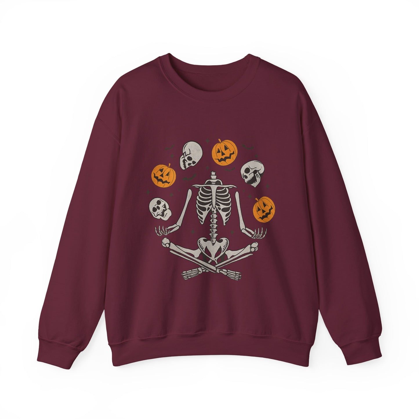 Halloween Skeleton Yoga Sweatshirt, Cute Autumn Apparel, Spooky Season Outfit, Unisex Cozy Crewneck, Gift for Halloween Lovers