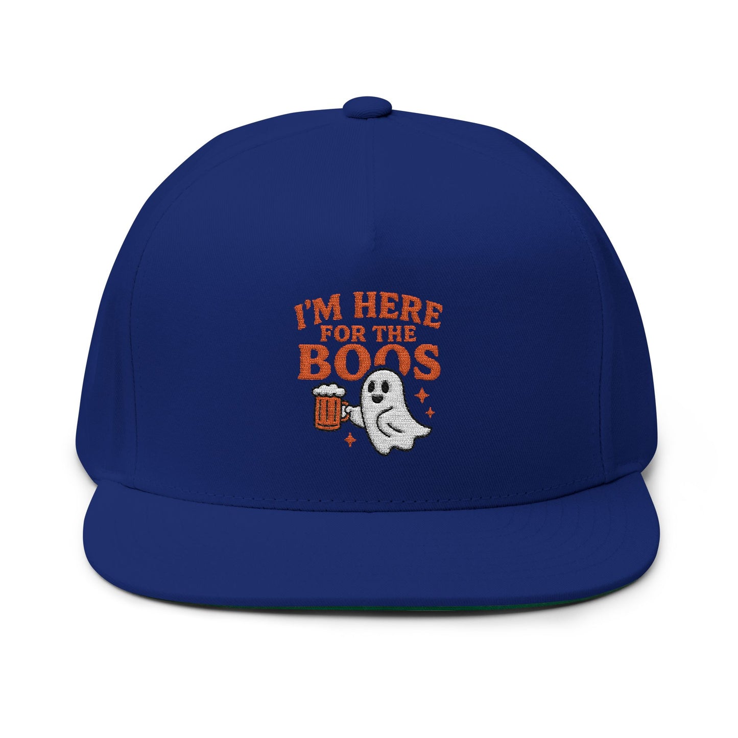 Halloween Flat Bill Cap - I'm Here for the Boos, Ghost Hat, Spooky Apparel, Festive Cap, Halloween Costume Accessory