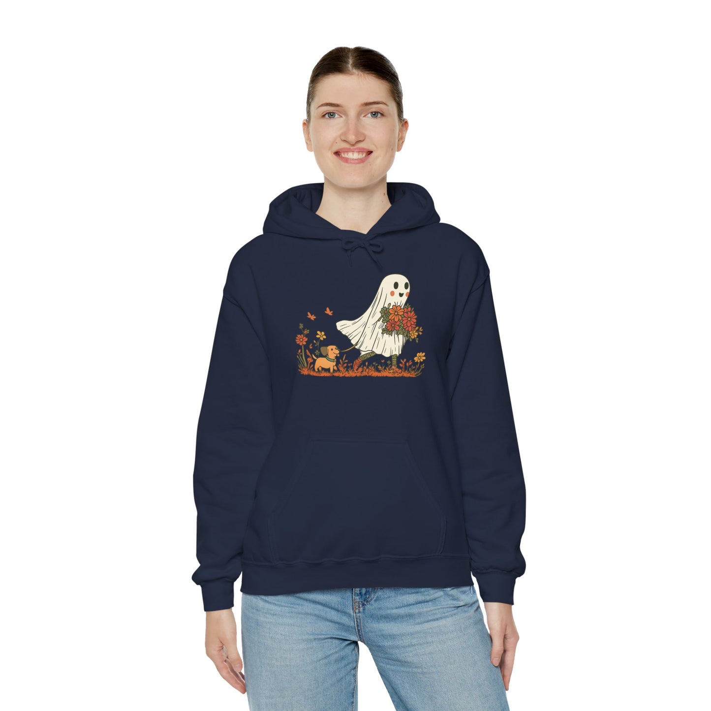 Ghostly Blooms Hoodie - Cozy Fall Fashion, Halloween Spirit, Gift for Friends, Trendy Hoodie, Autumn Style