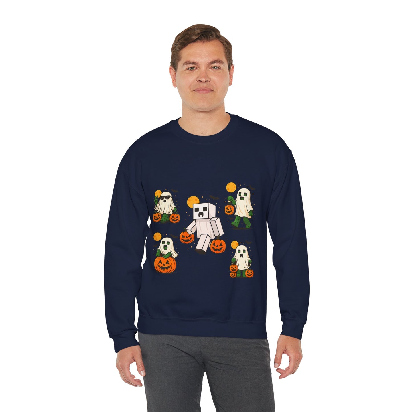 Halloween Ghost Cartoon Sweatshirt, Unisex Crewneck, Cozy Autumn Wear, Halloween Gifts, Spooky Season Apparel, Cute Sweatshirt