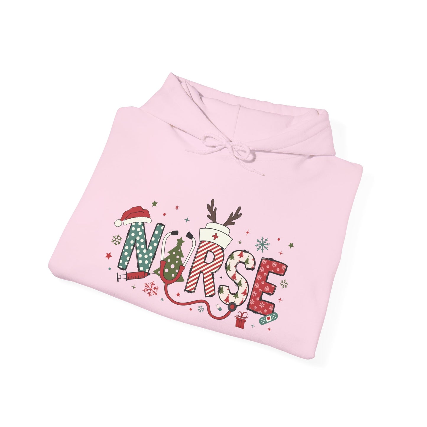 Festive Nurse Hooded Sweatshirt, Merry Christmas Sweatshirt, Holiday Gift for Nurses, Cozy Winter Hoodie, Nurse Appreciation Gift