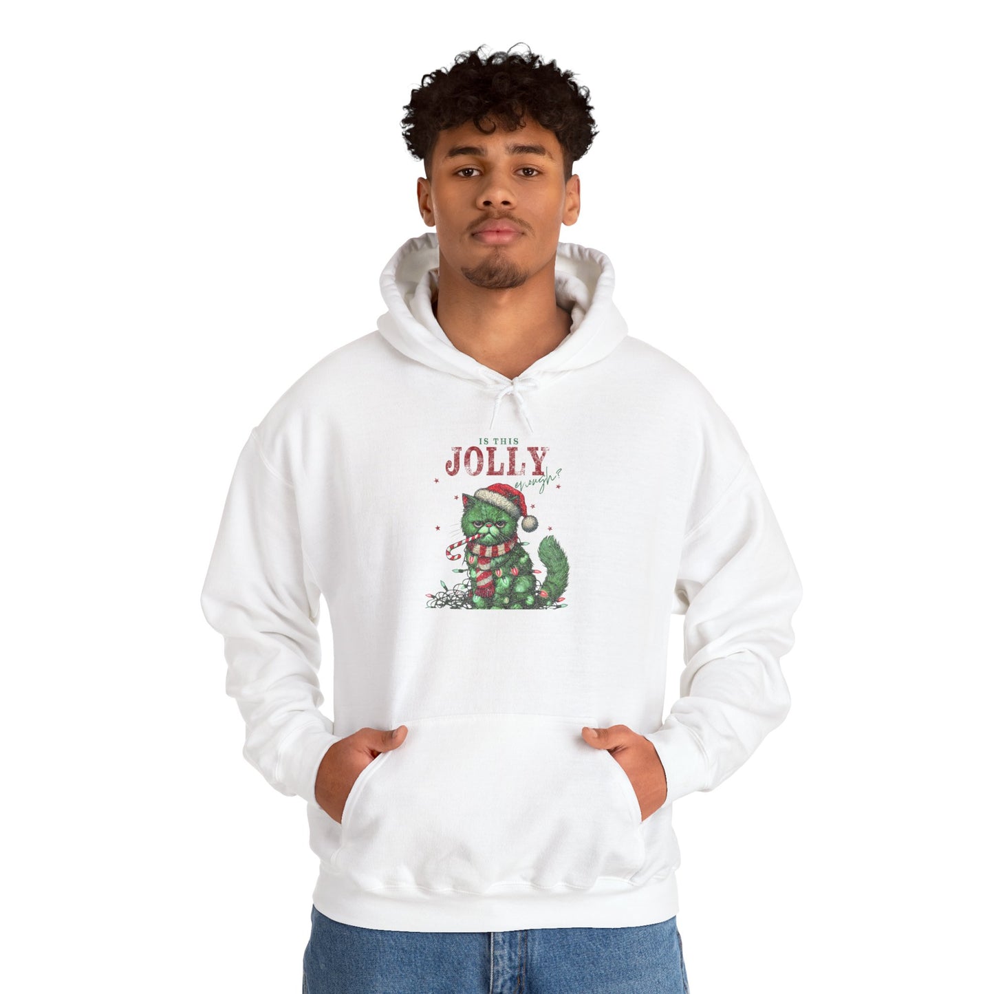 Festive Cat Hoodie, Cozy Holiday Hoodie, Jolly Grunge Pullover, Cute Cat Lover Gift, Merry Cat Hoodie