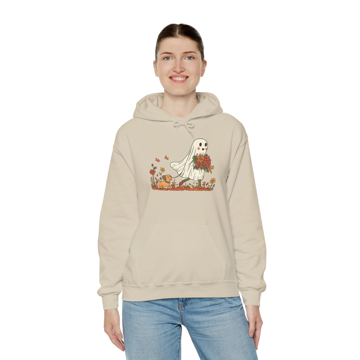 Ghostly Blooms Hoodie - Cozy Fall Fashion, Halloween Spirit, Gift for Friends, Trendy Hoodie, Autumn Style