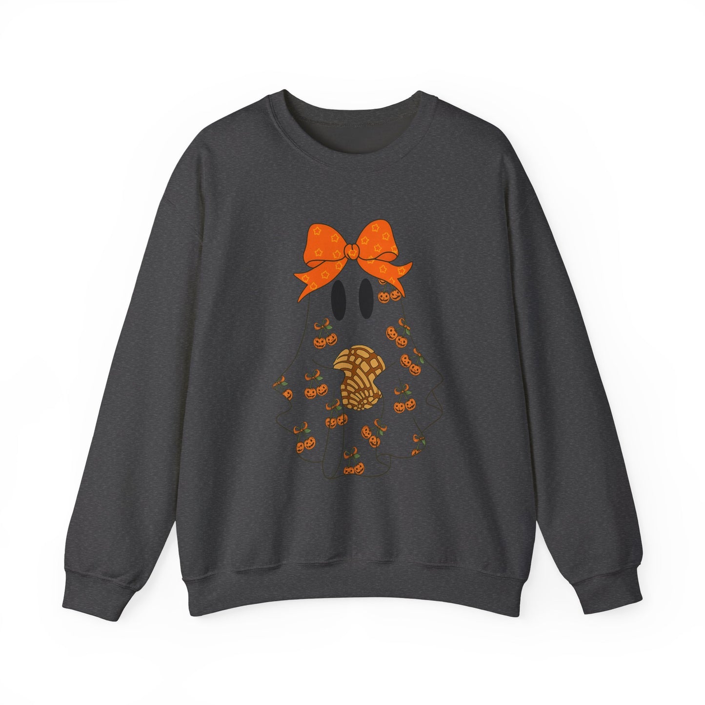 Cute Ghost with Bow Sweatshirt, Halloween Gift, Cozy Crewneck, Unisex Pullover, Fall Fashion, Seasonal Apparel