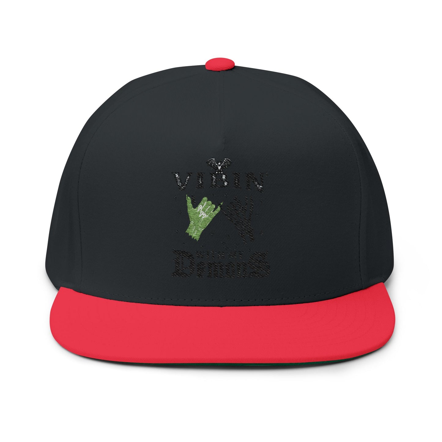 Vibin' with My Demons Flat Bill Cap, Cool Embroidered Hat, Gothic Aesthetic Accessory, Fashion Statement Hat, Great for Festivals, Gifts