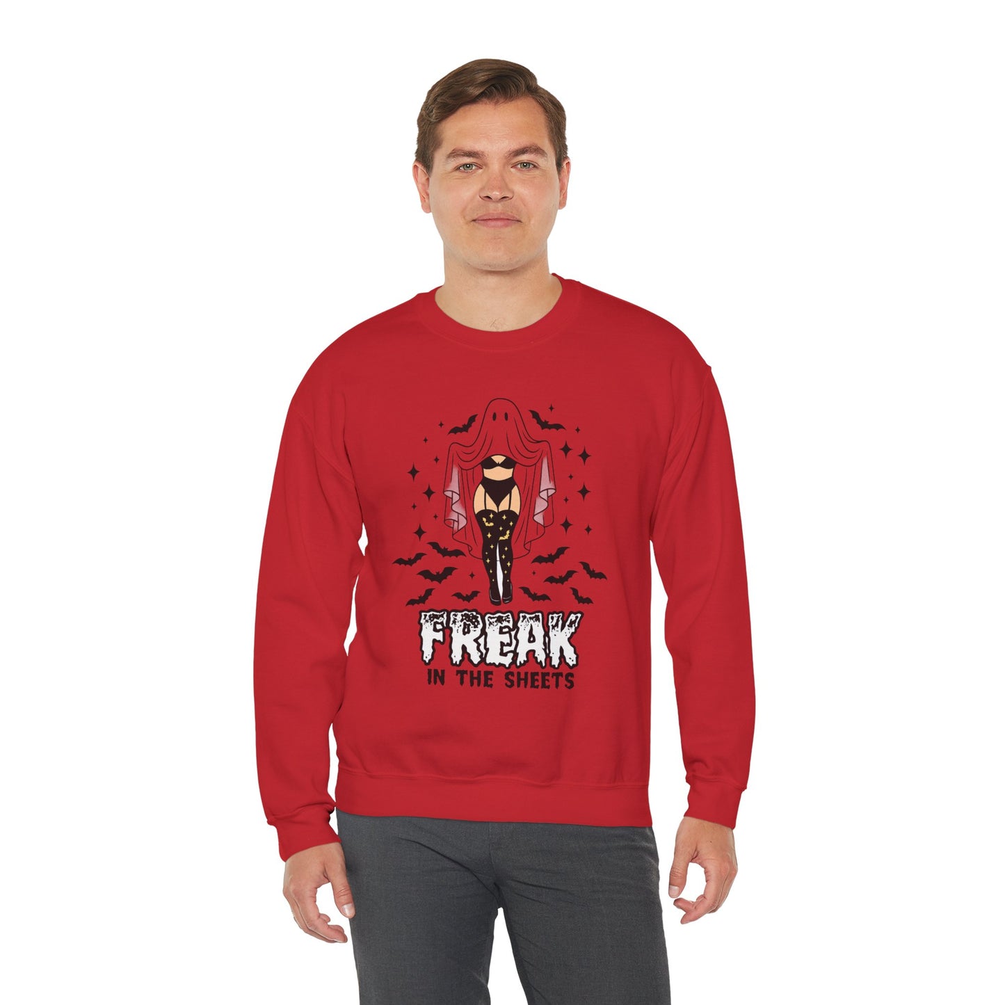 Freak in the Sheets Sweatshirt - Spooky Fun Crewneck for Halloween, Cozy Lounge Wear, Unisex Gift, Autumn Style, Casual Wardrobe Essential