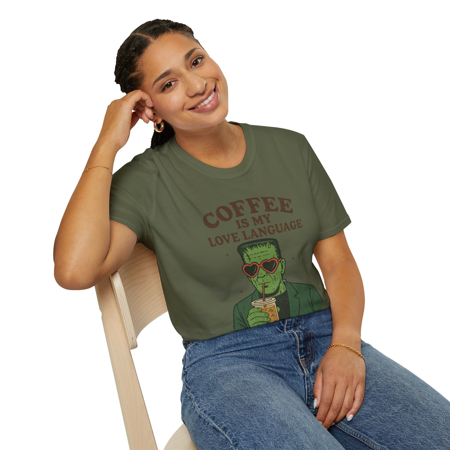 Frankenstein Coffee Lover T-Shirt, Funny Gift for Coffee Lovers, Unisex Tee, Perfect for Halloween, Casual Wear, Gift for Him/Her