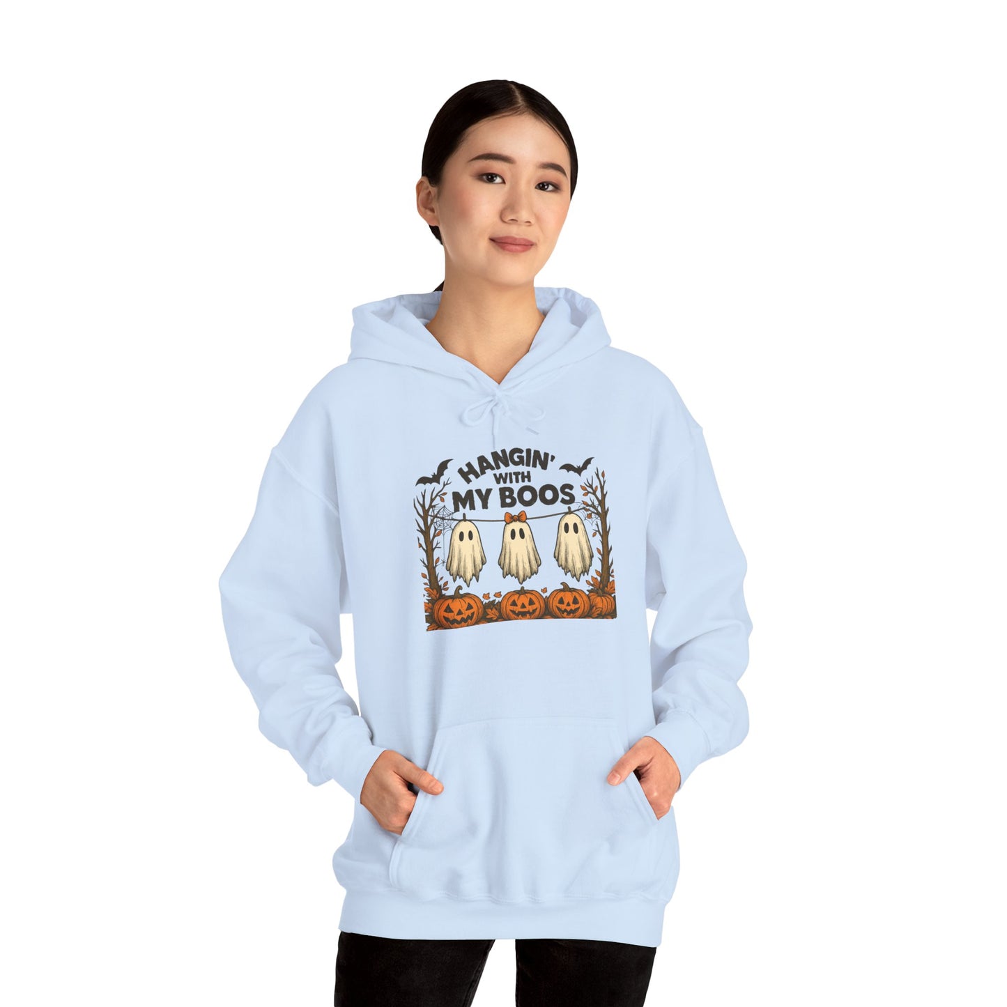 Halloween Ghost Hoodie, Cozy Autumn Apparel, Unisex Hoodie, Spooky Season Gift, Halloween Fun Wear, Hangin' with My Boos