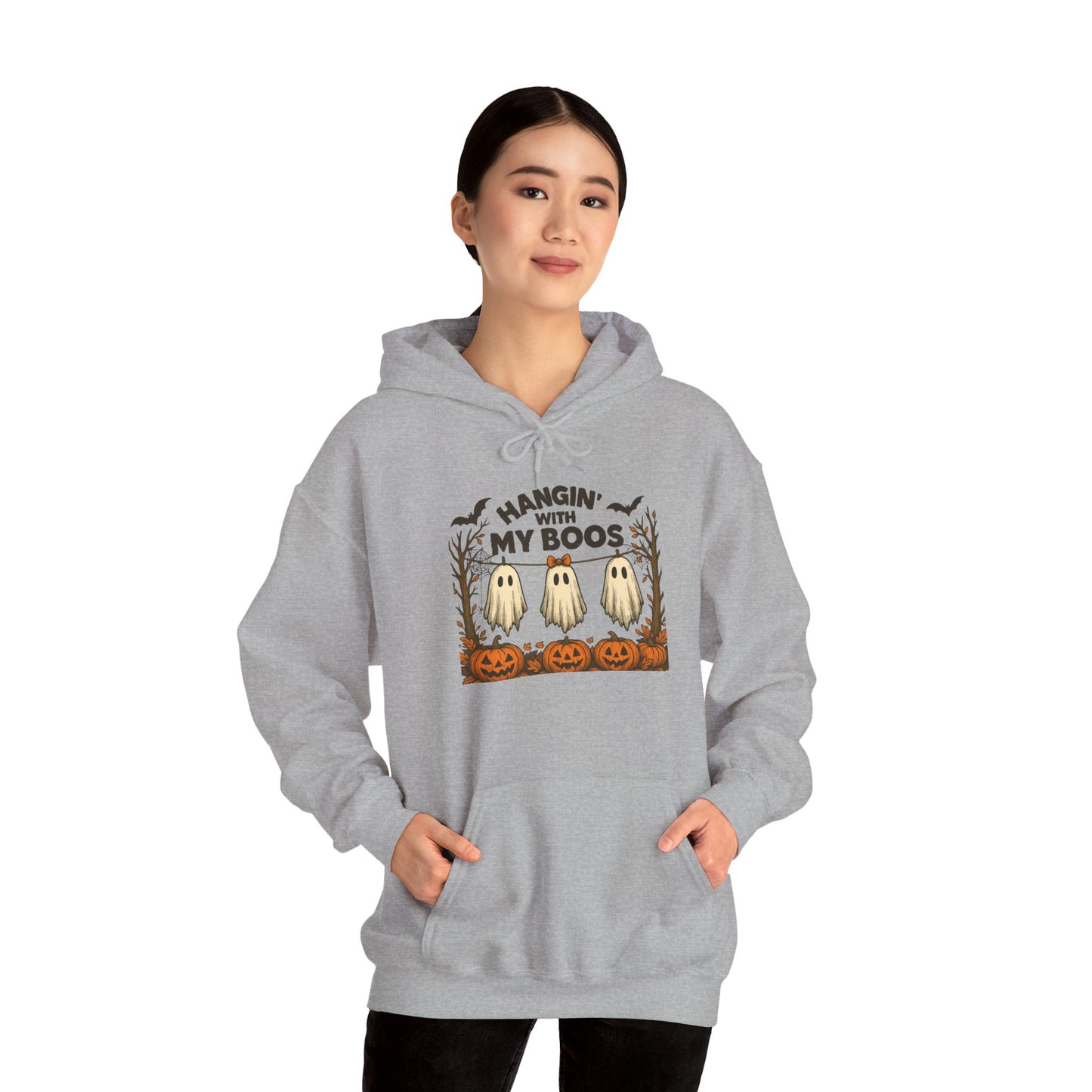 Halloween Ghost Hoodie, Cozy Autumn Apparel, Unisex Hoodie, Spooky Season Gift, Halloween Fun Wear, Hangin' with My Boos