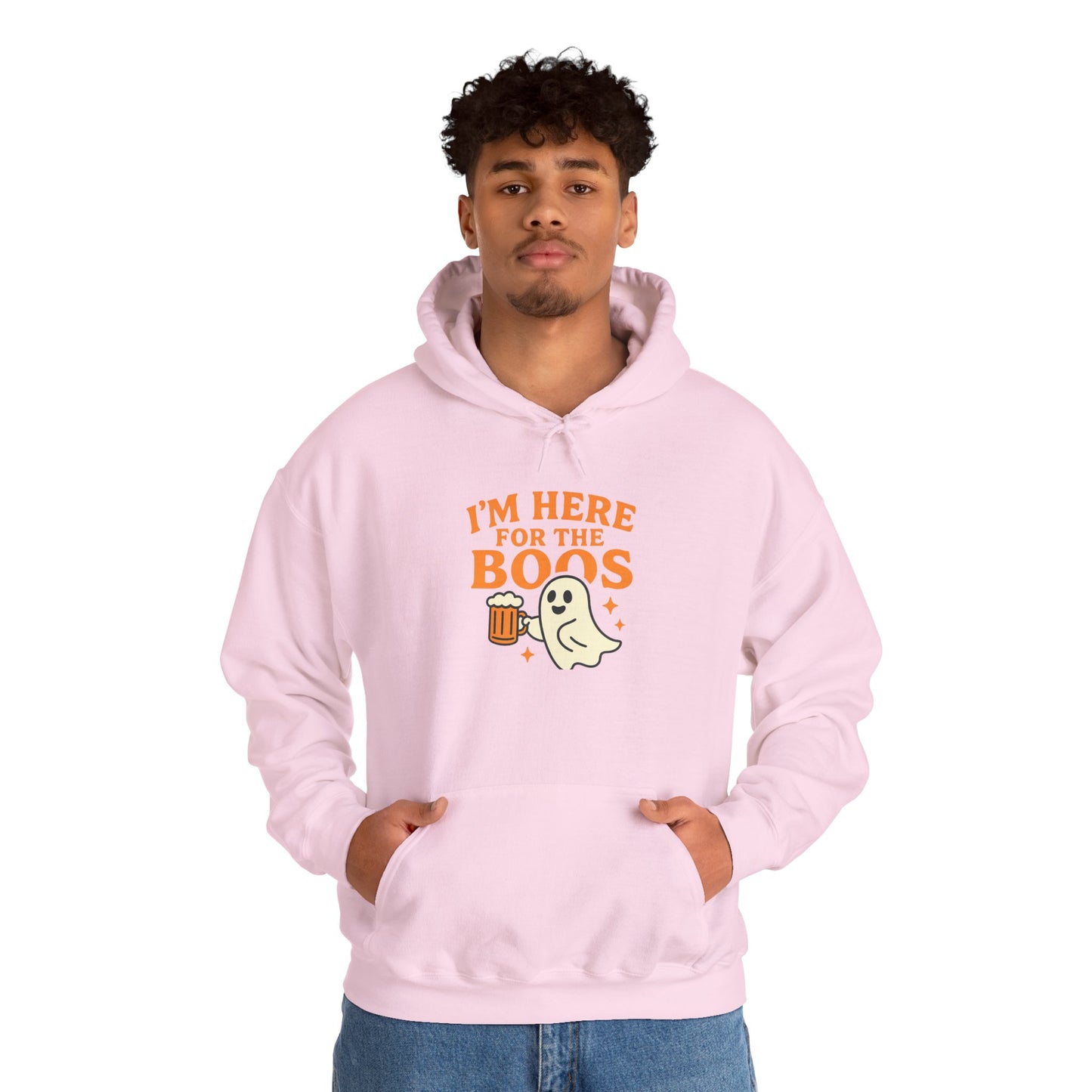Halloween Party Hoodie, I'm Here for the Boos Hoodie, Unisex Halloween hoodie, Ghost Design Hooded Pullover, Spooky Season Apparel