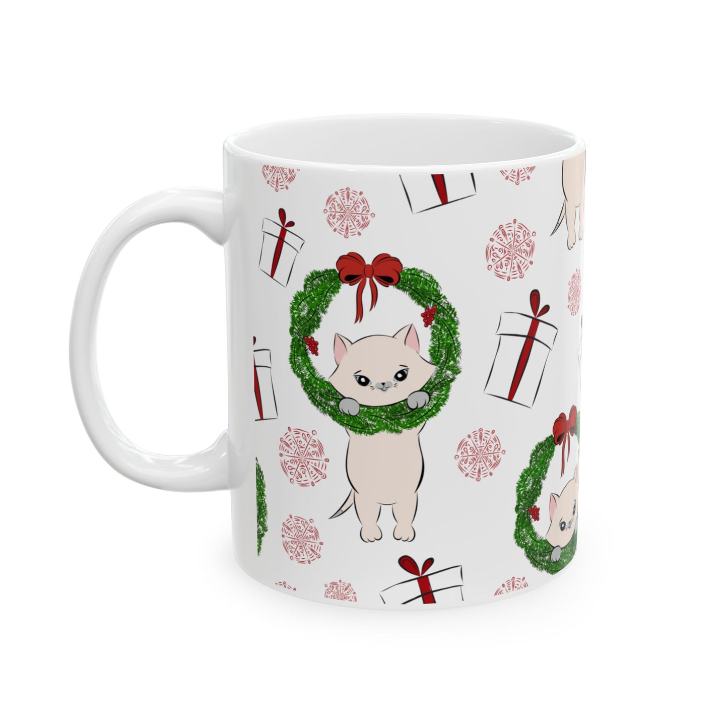 Christmas Cat Ceramic Mug, (11oz, 15oz)