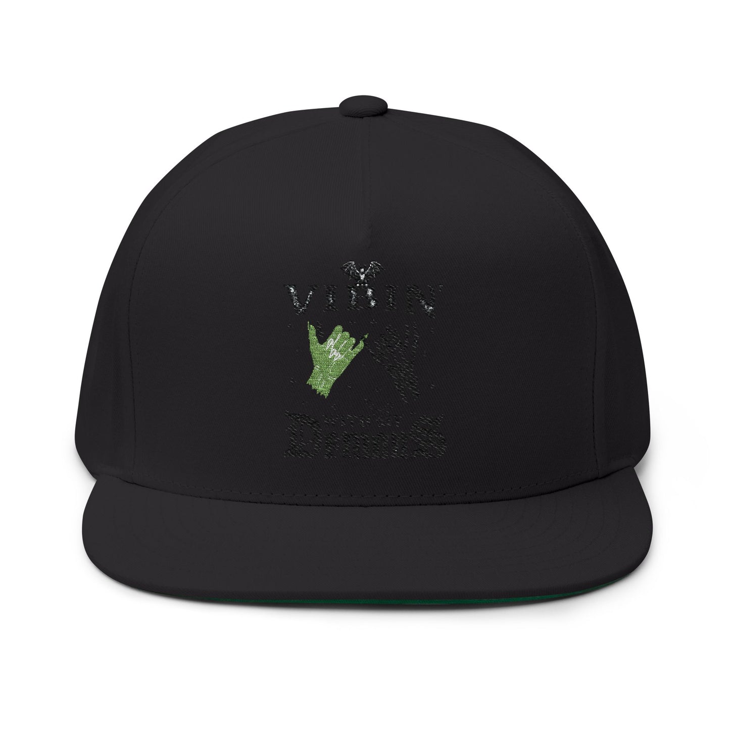 Vibin' with My Demons Flat Bill Cap, Cool Embroidered Hat, Gothic Aesthetic Accessory, Fashion Statement Hat, Great for Festivals, Gifts