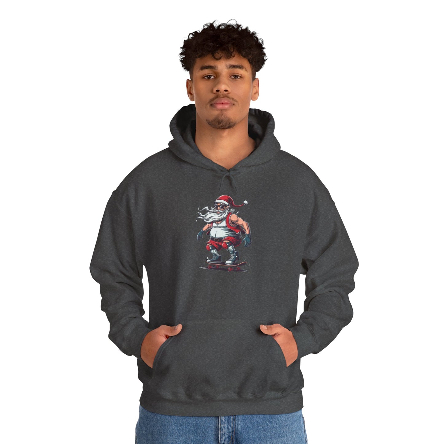 Santa Skateboarding Unisex Heavy Blend Hoodie, Christmas Sweatshirt, Holiday Gift, Cozy Winter Apparel, Fun Santa Design