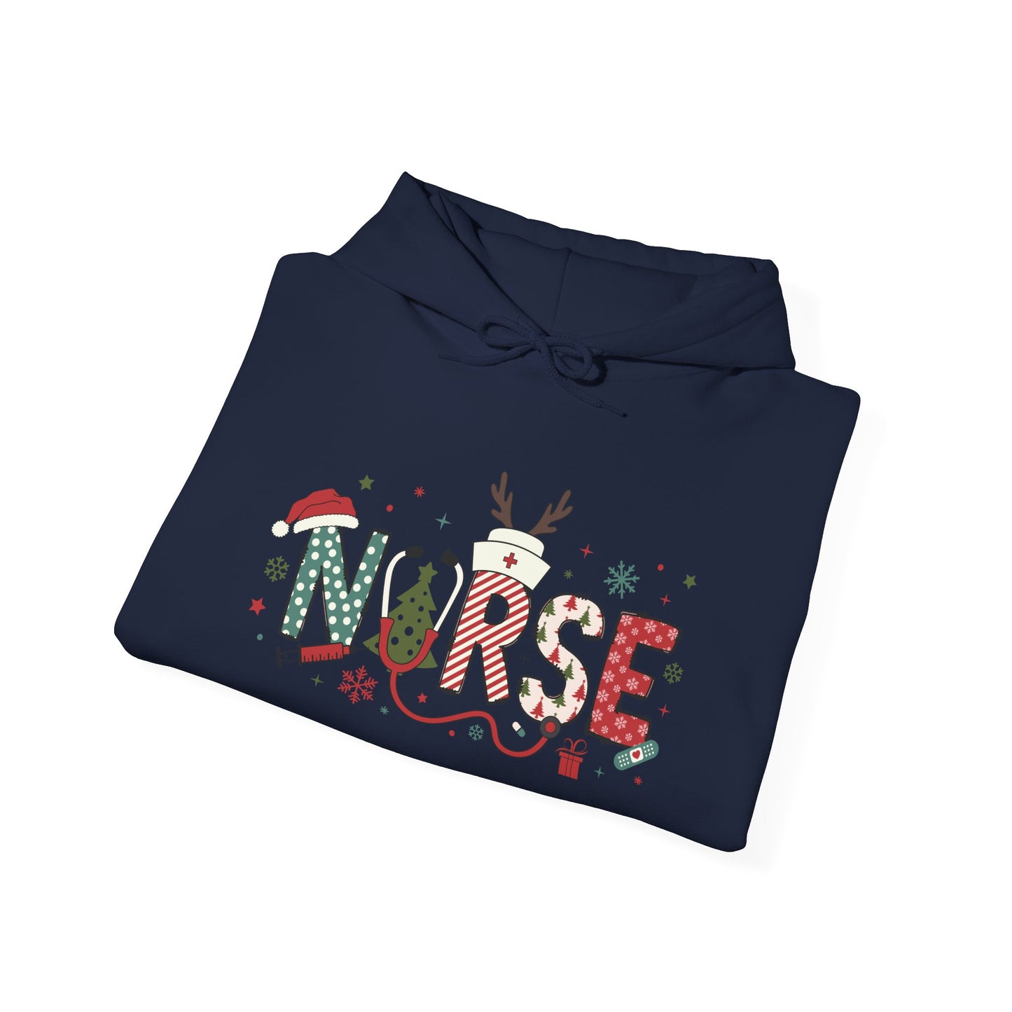 Festive Nurse Hooded Sweatshirt, Merry Christmas Sweatshirt, Holiday Gift for Nurses, Cozy Winter Hoodie, Nurse Appreciation Gift