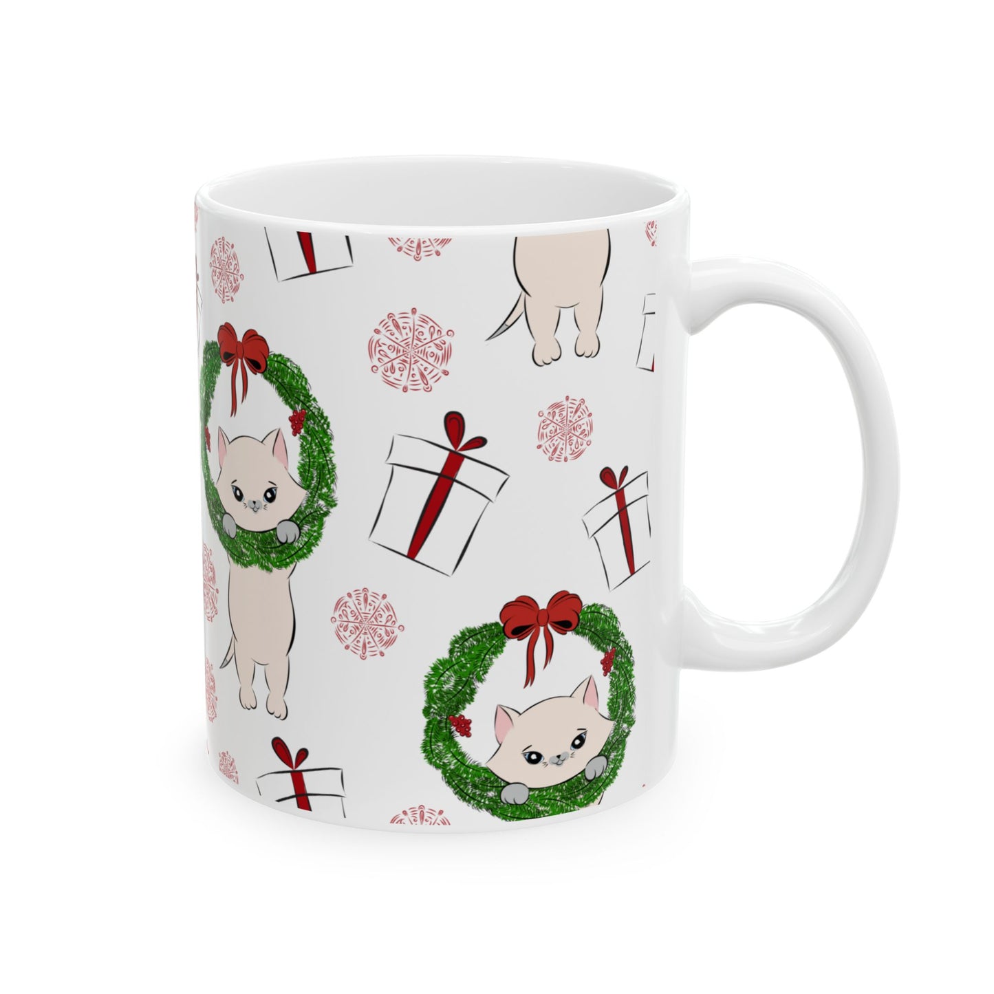 Christmas Cat Ceramic Mug, (11oz, 15oz)