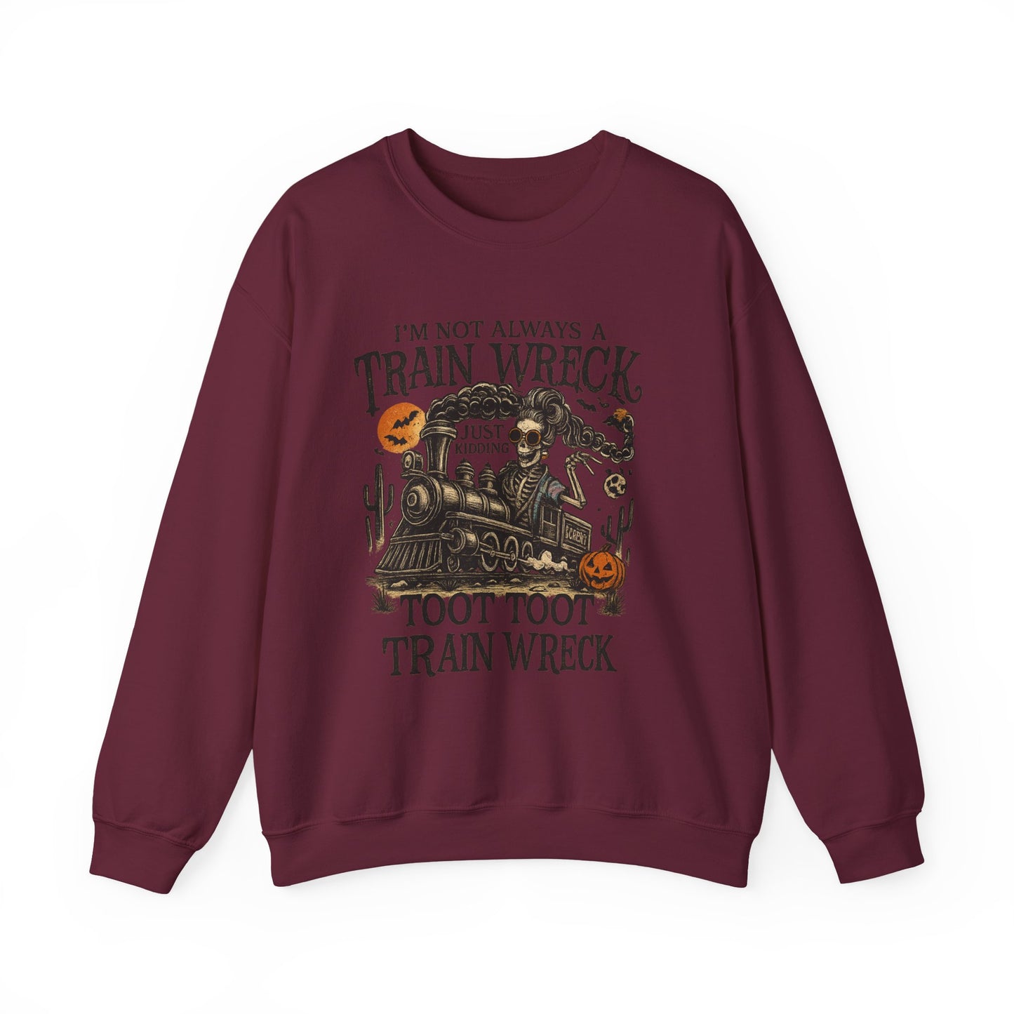 Funny Train Wreck Sweatshirt, Unisex Crewneck Sweatshirt, Halloween Apparel, Gift for Train Lovers, Cozy Fall Outfit