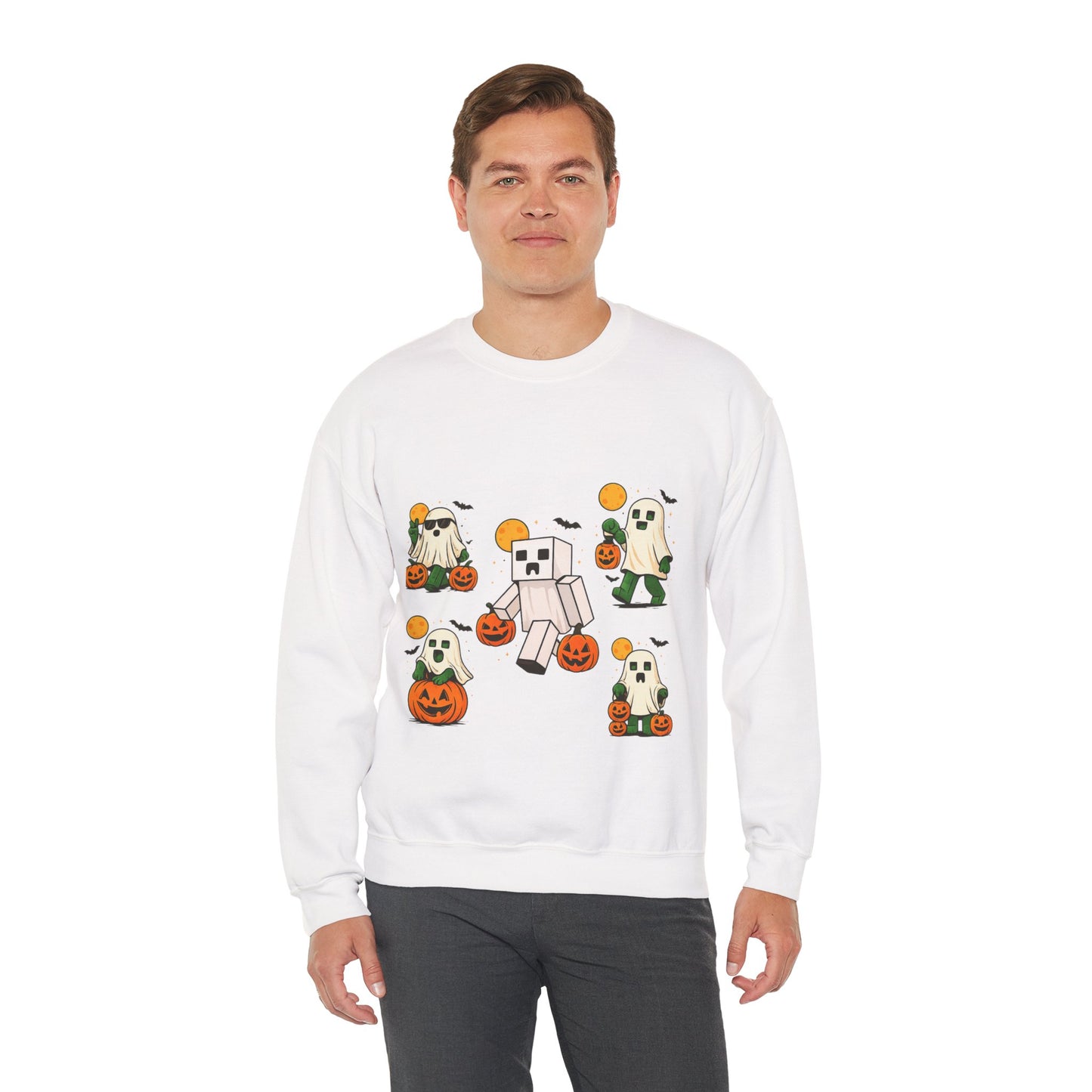 Halloween Ghost Cartoon Sweatshirt, Unisex Crewneck, Cozy Autumn Wear, Halloween Gifts, Spooky Season Apparel, Cute Sweatshirt