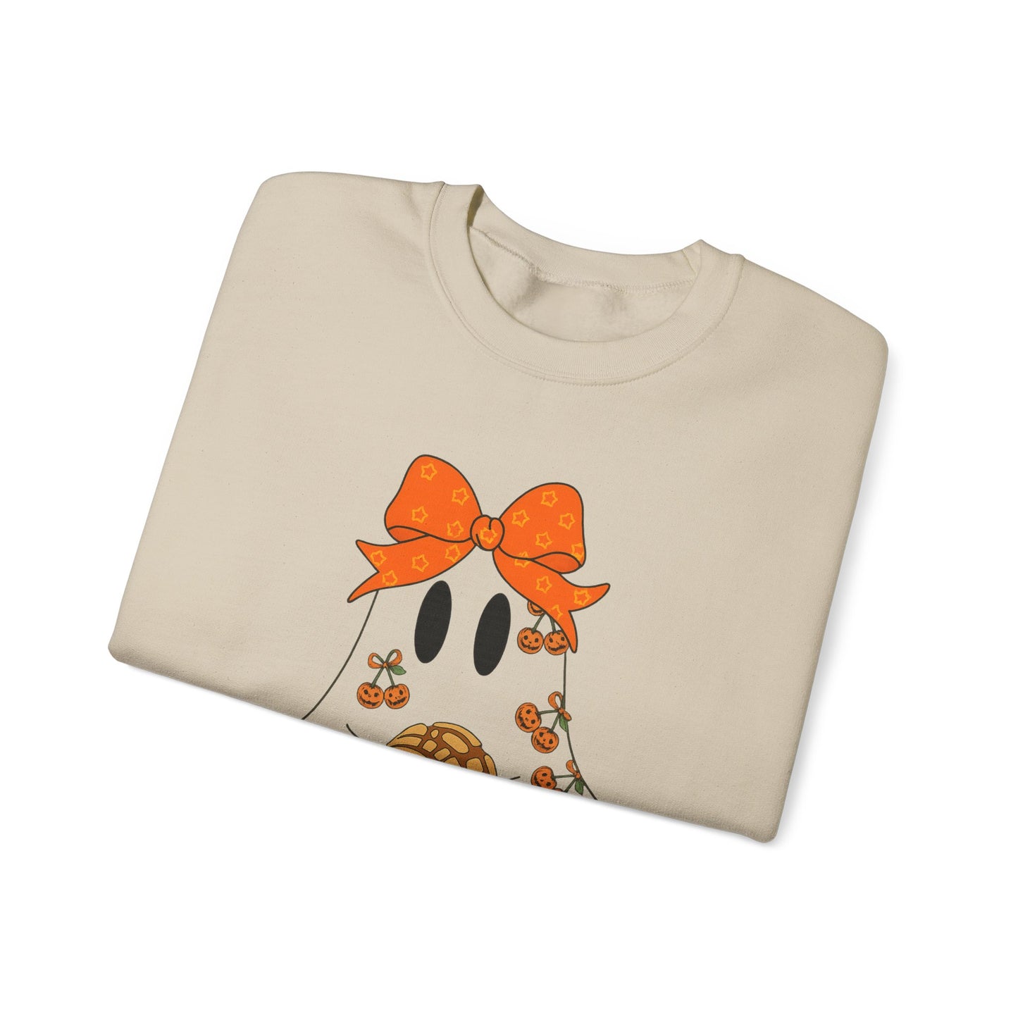 Cute Ghost with Bow Sweatshirt, Halloween Gift, Cozy Crewneck, Unisex Pullover, Fall Fashion, Seasonal Apparel
