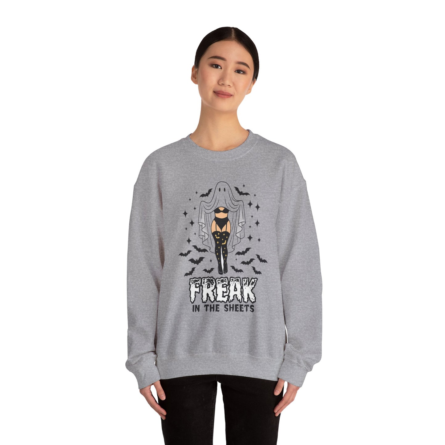 Freak in the Sheets Sweatshirt - Spooky Fun Crewneck for Halloween, Cozy Lounge Wear, Unisex Gift, Autumn Style, Casual Wardrobe Essential