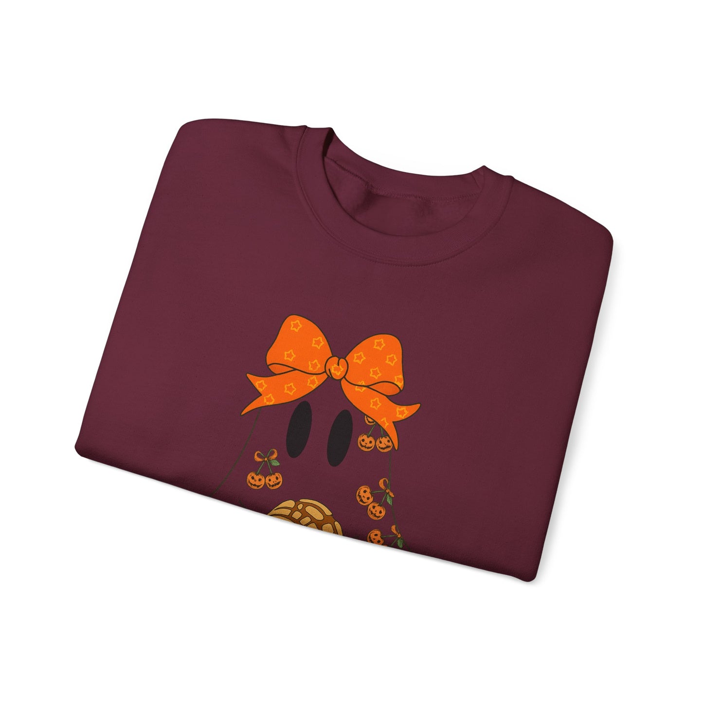 Cute Ghost with Bow Sweatshirt, Halloween Gift, Cozy Crewneck, Unisex Pullover, Fall Fashion, Seasonal Apparel