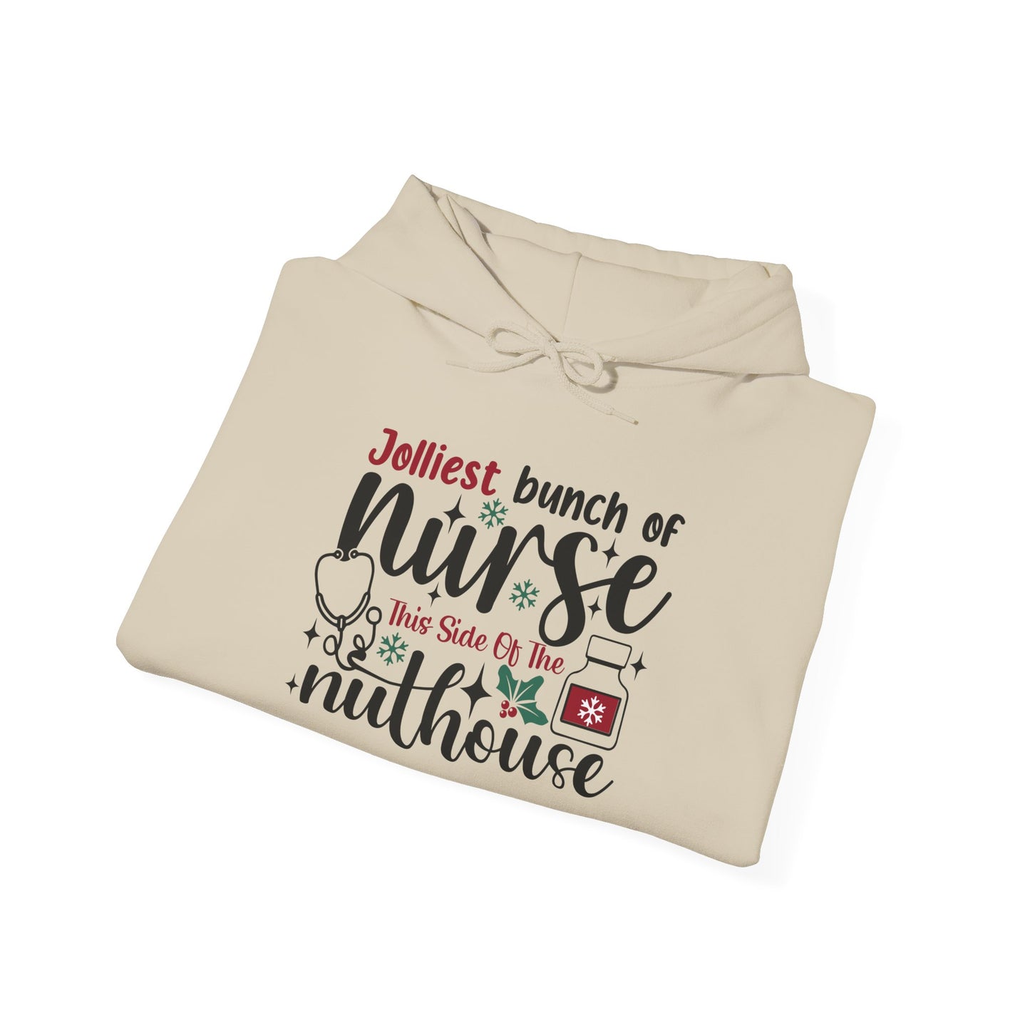 Jolliest Nurse Hooded Sweatshirt, Funny Nursing Gift, Cozy Hoodie for Nurses, Birthday, Nurse Appreciation, Holidays, Custom Sweatshirt