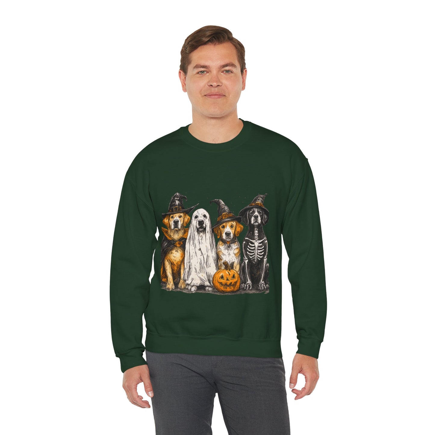 Halloween Dog-Themed Sweatshirt, Cozy Fall Apparel, Unisex Crewneck, Pet Lover Gift, Spooky Season Fashion