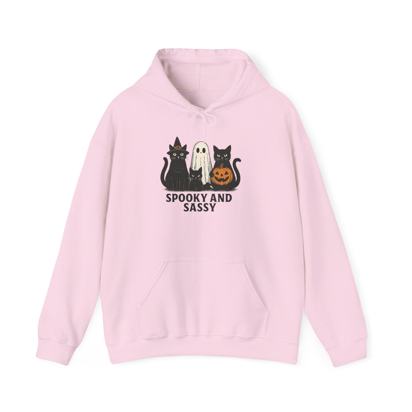 Spooky and Sassy Hoodie, Halloween Hoodie, Unisex Fall Apparel, Cozy Cat Ghost Wear, Perfect for Fall Festivities
