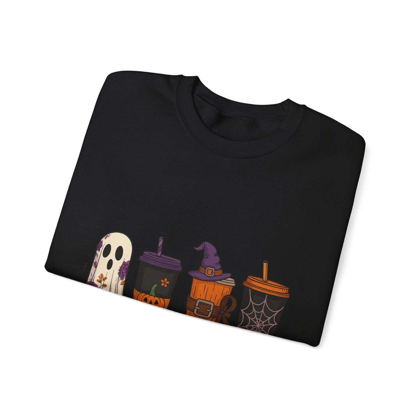 Halloween Ghost & Drink Crewneck Sweatshirt, Cozy Sweatshirt, Fall Fashion, Halloween Gift, Unisex Pullover, Spooky Season Apparel