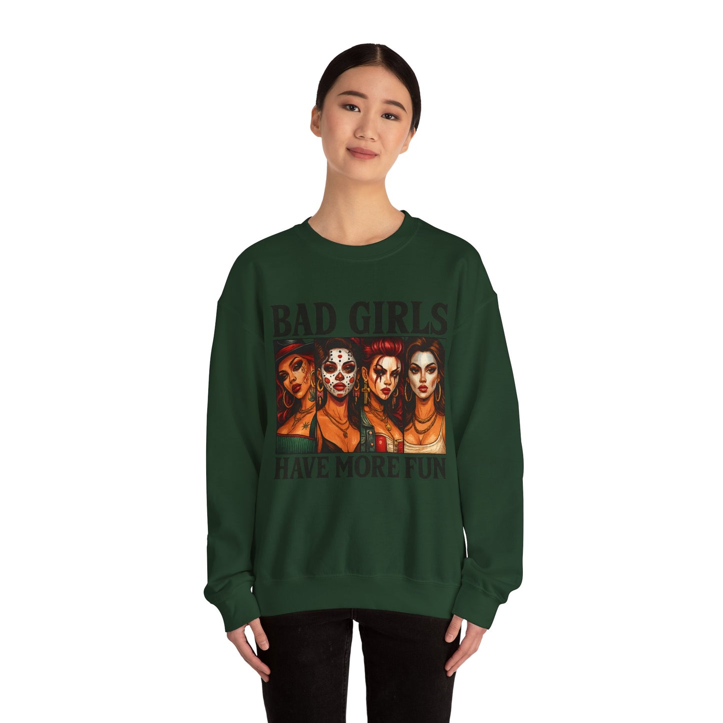 Stylish Crewneck Sweatshirt for Bold Girls | Bad Girls Have More Fun, Trendy Apparel, Casual Wear, Gift for Her, Halloween Fashion