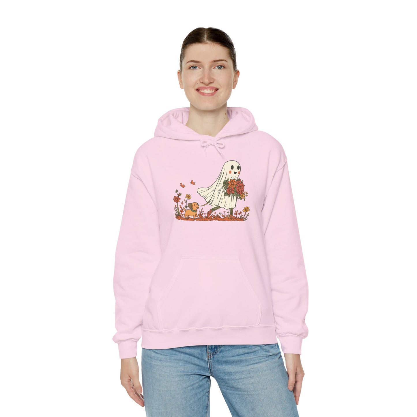 Ghostly Blooms Hoodie - Cozy Fall Fashion, Halloween Spirit, Gift for Friends, Trendy Hoodie, Autumn Style