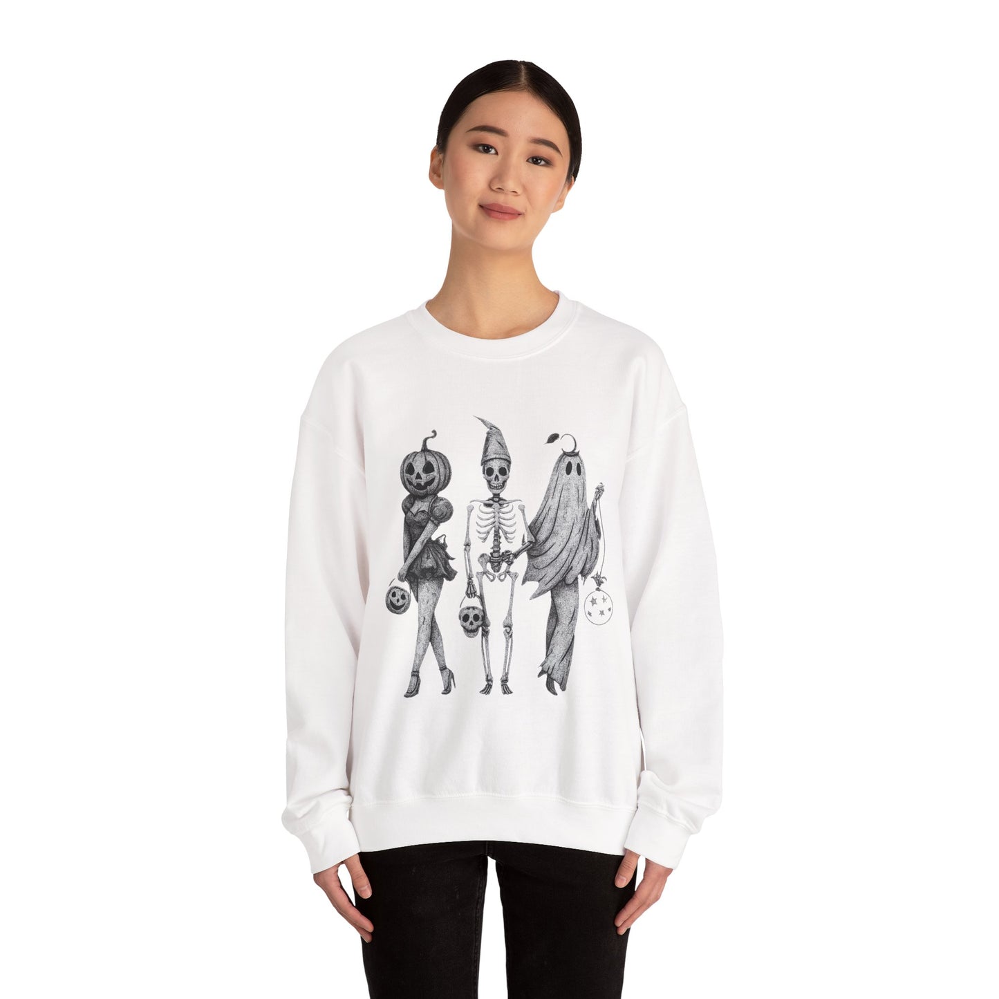 Halloween Sweatshirt with Ghosts and Ghouls Design