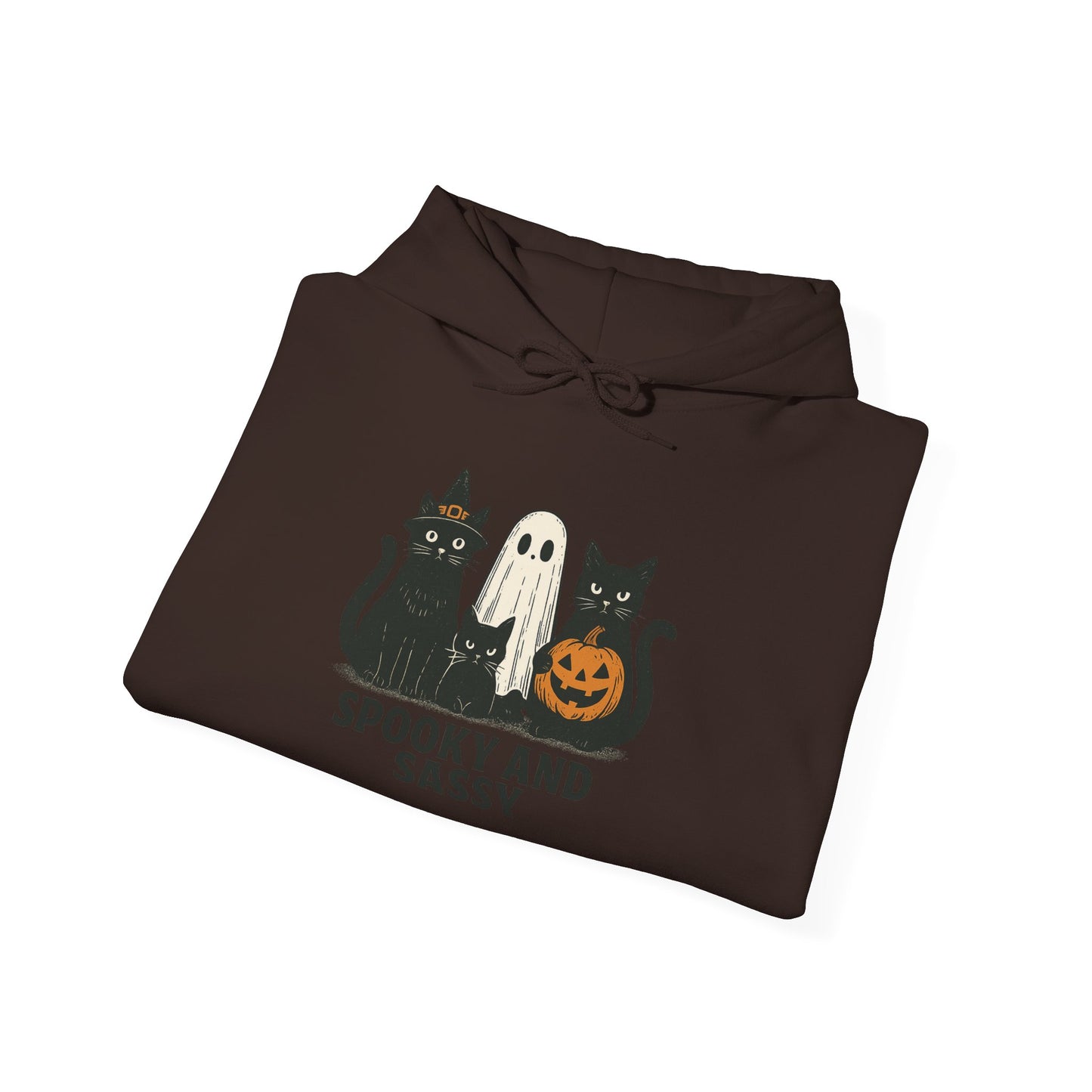 Spooky and Sassy Hoodie, Halloween Hoodie, Unisex Fall Apparel, Cozy Cat Ghost Wear, Perfect for Fall Festivities