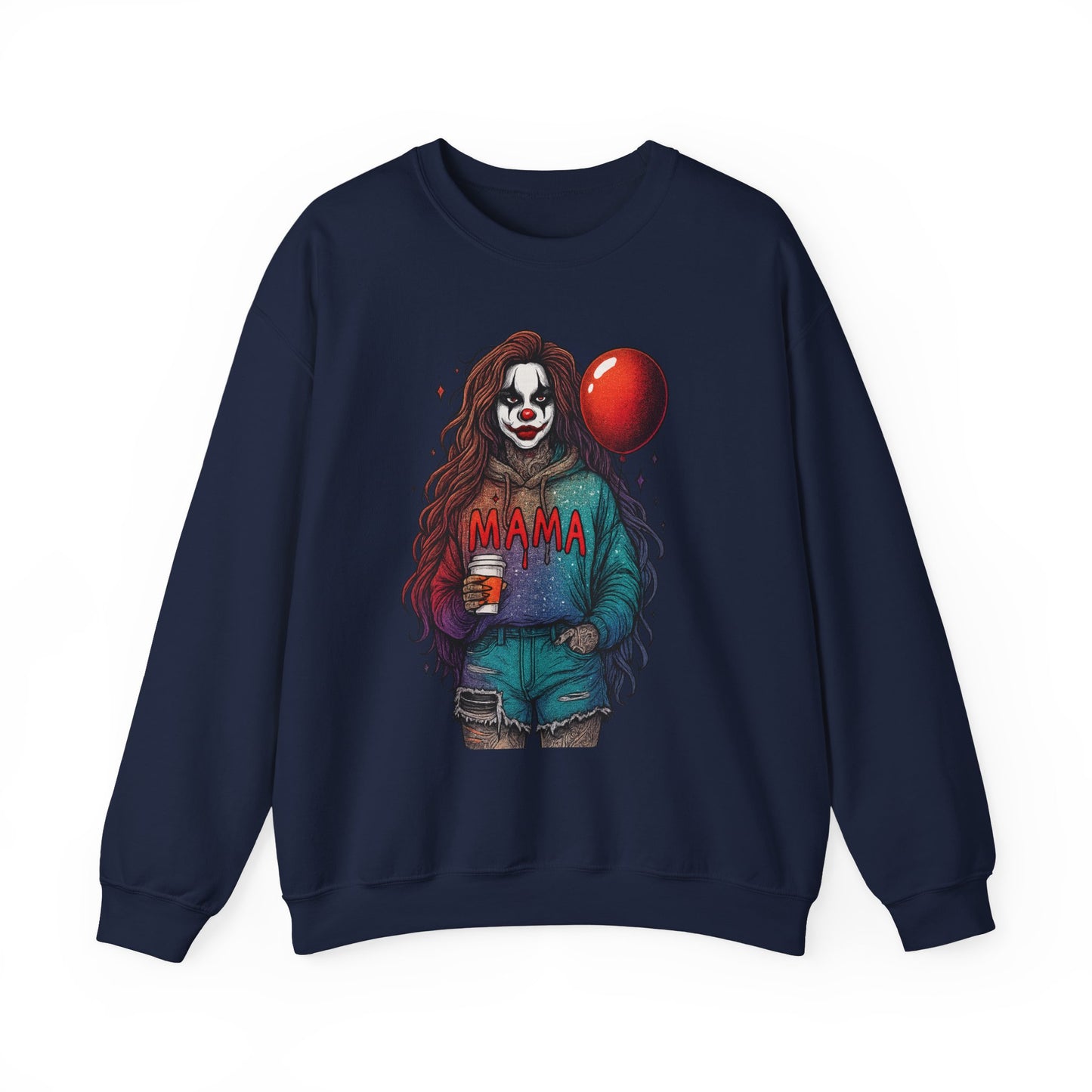 Clown-themed Crewneck Sweatshirt for Moms, Cozy Gift for Mother's Day, Halloween Apparel, Trendy Casual Wear, Unique Graphic Top