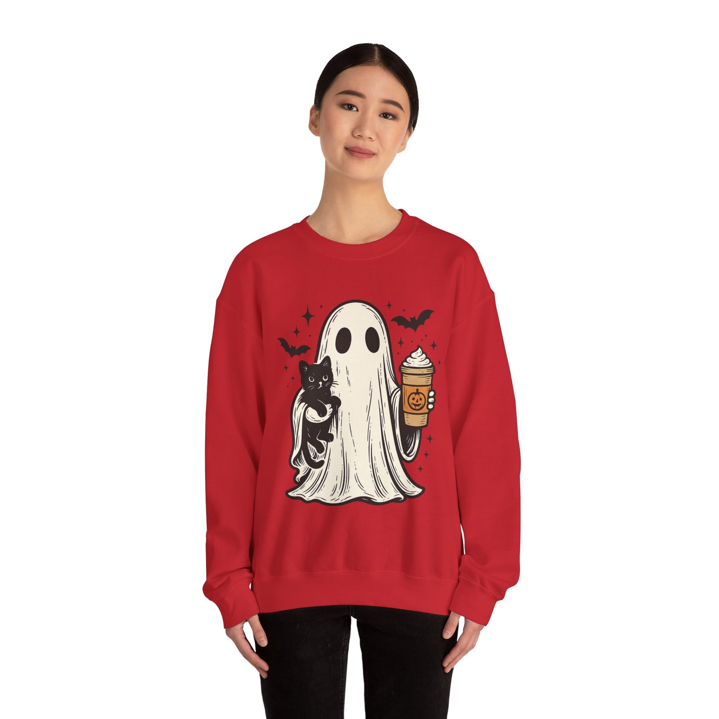 Ghostly Cuddle Sweatshirt - Cozy Unisex Crewneck, Halloween Apparel, Fall Fashion, Spooky Season, Cat Lover Gift