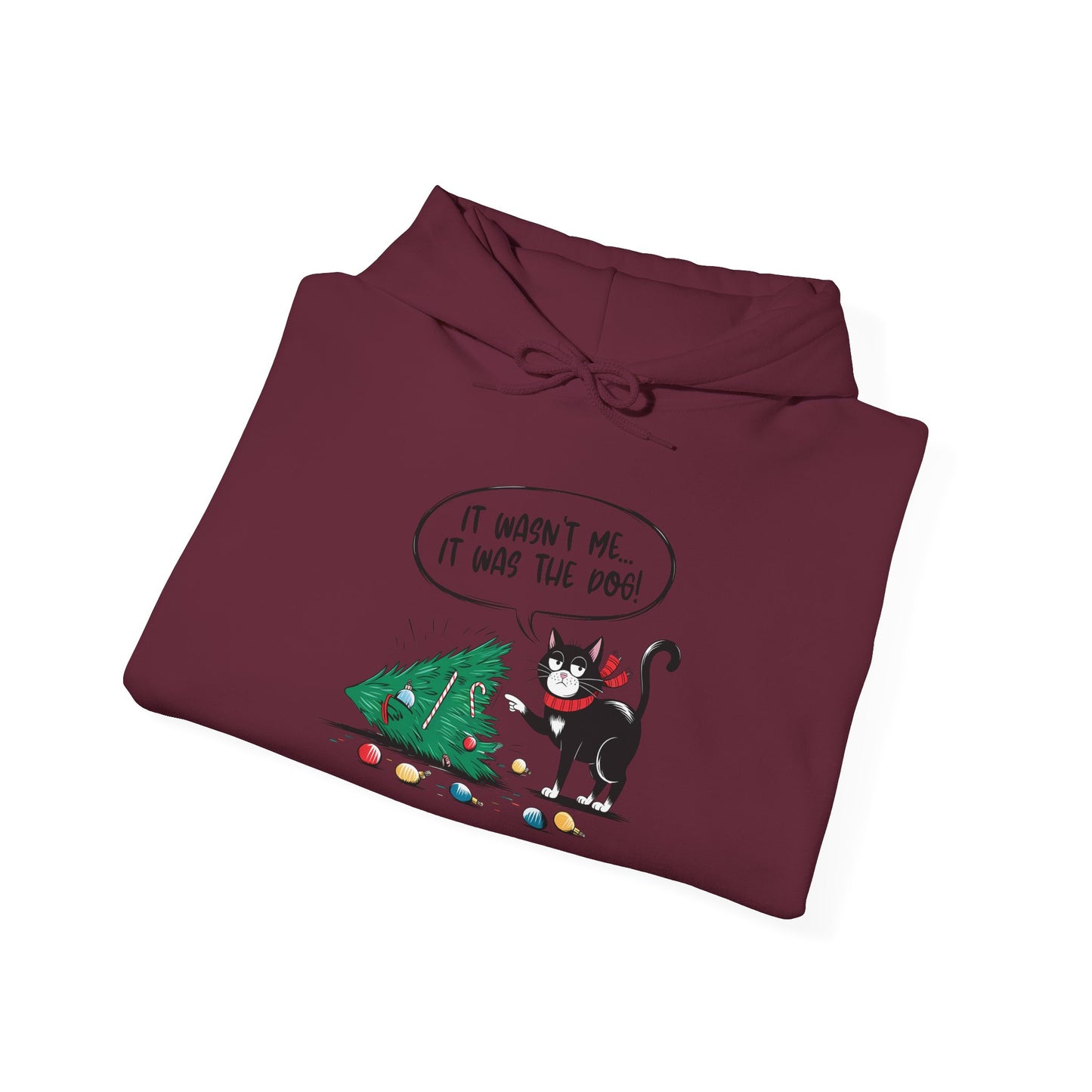 Funny Christmas Hoodie, Holiday Hooded Hoodie Cat Lover Gift, Winter Loungewear, Cozy Hoodie with Christmas Design