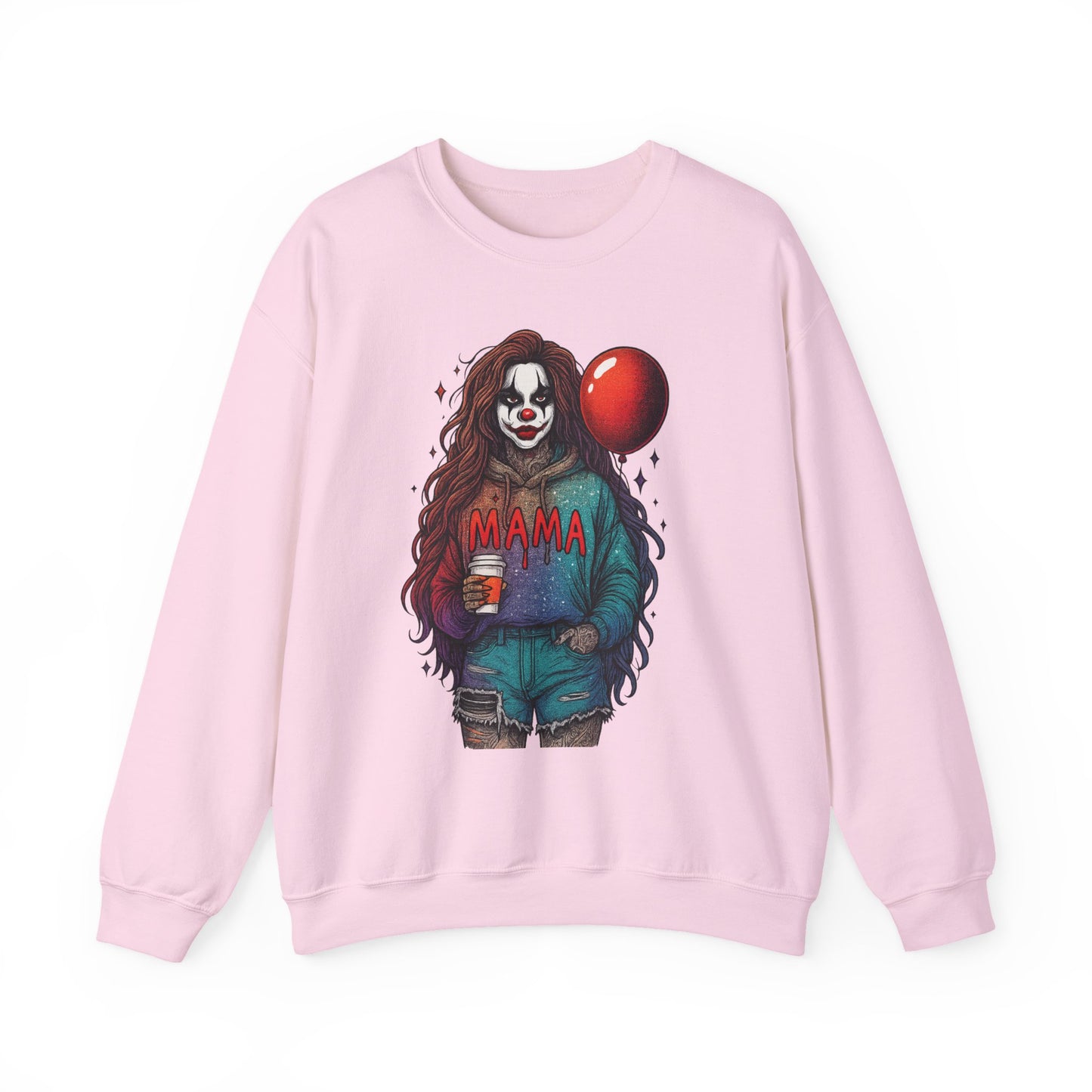 Clown-themed Crewneck Sweatshirt for Moms, Cozy Gift for Mother's Day, Halloween Apparel, Trendy Casual Wear, Unique Graphic Top