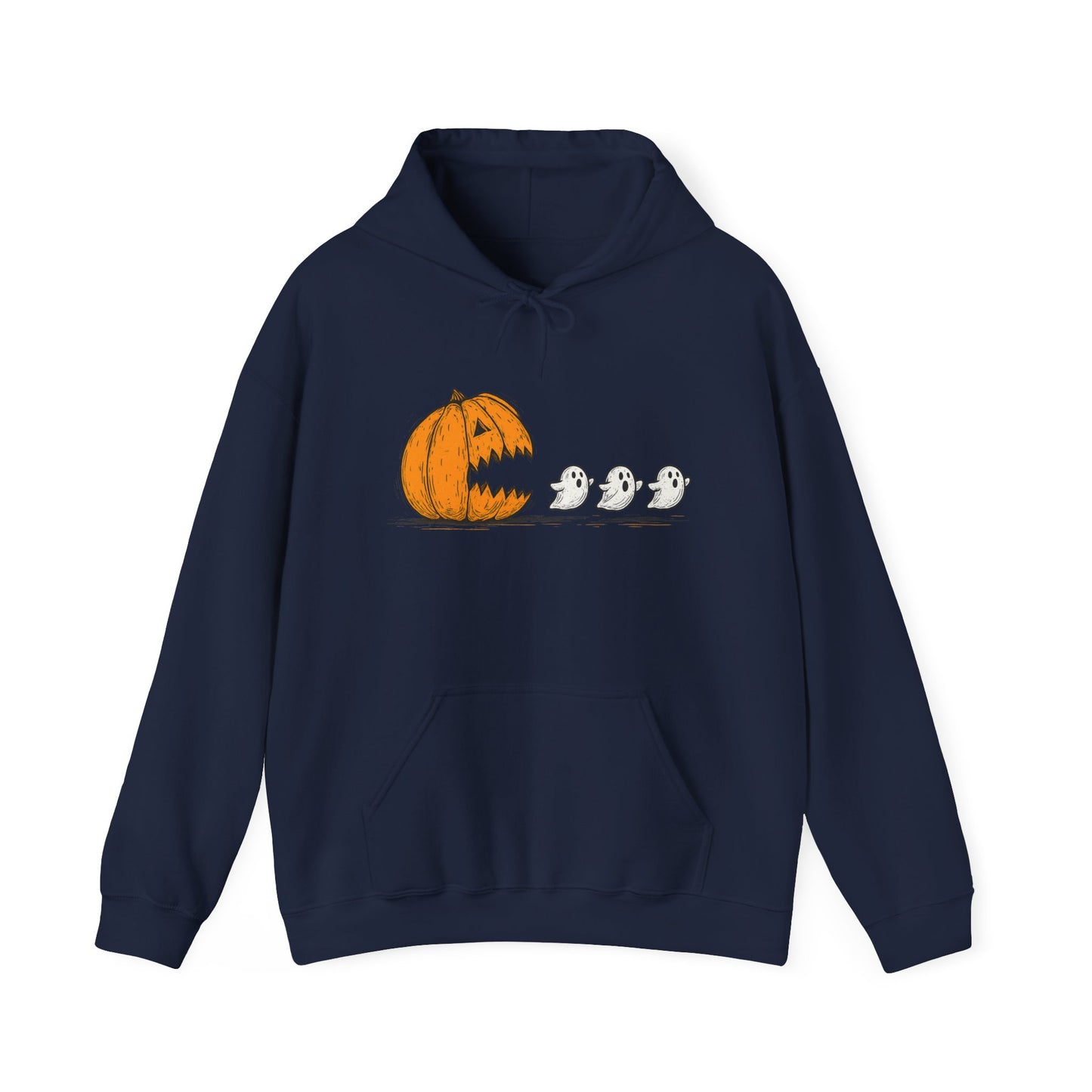 Spooky Ghosts & Pumpkin Hoodie - Unisex Heavy Blend Hoodie, Halloween Apparel, Cozy Fall Layer, Ghost Lovers Gift, Autumn Style