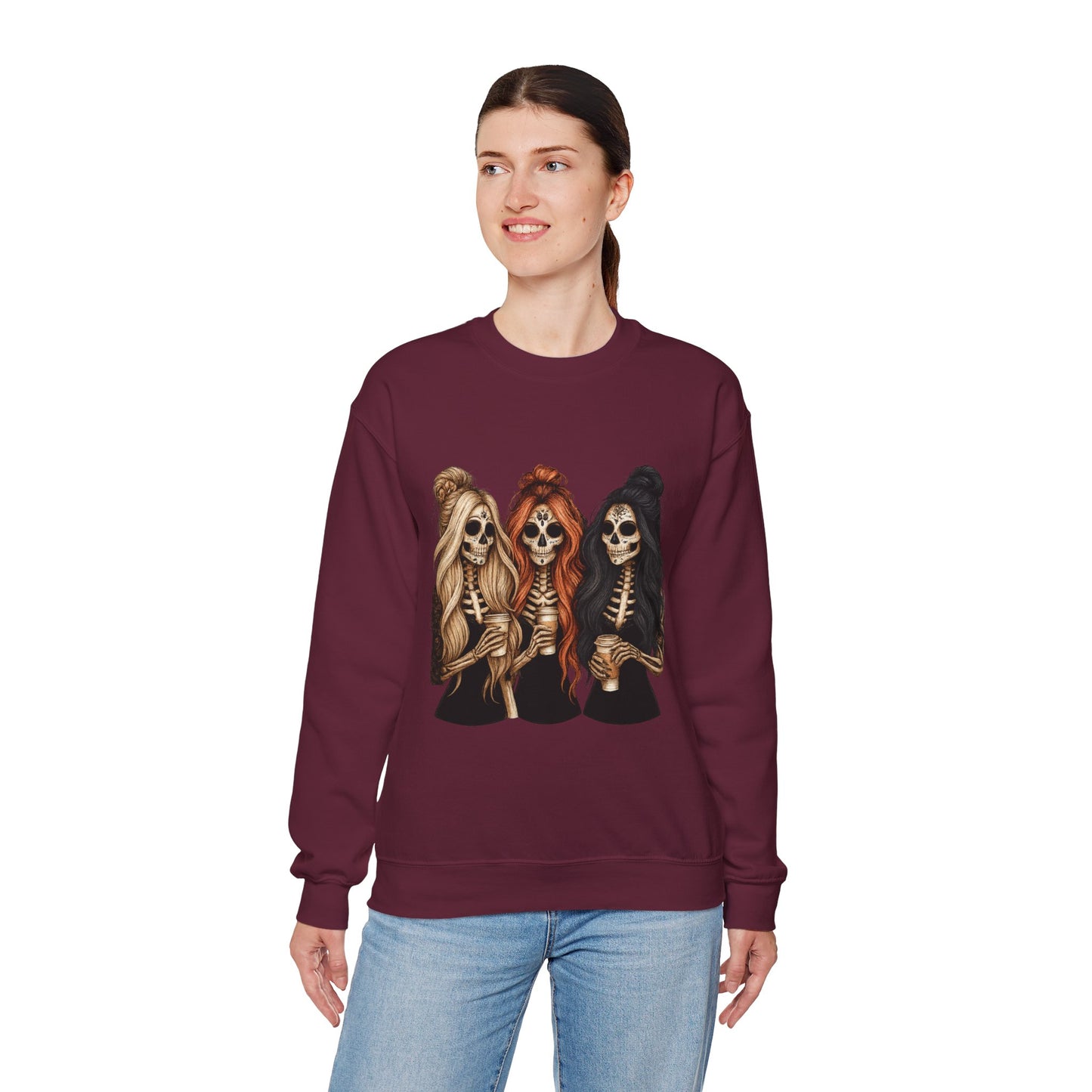 Halloween Skeleton Crewneck Sweatshirt, Cozy Unisex Sweatshirt, Trendy Halloween Apparel, Gift for Halloween Lovers, Spooky Season Outfit