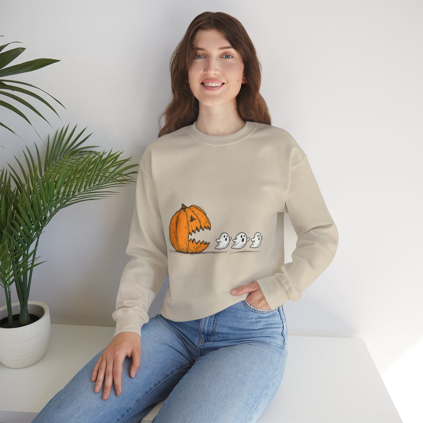 Spooky Pumpkin Ghosts Sweatshirt | Cozy Halloween Crewneck, Fall Fashion, Unisex Gift, Harvest Party Wear, Cute Autumn Outfit