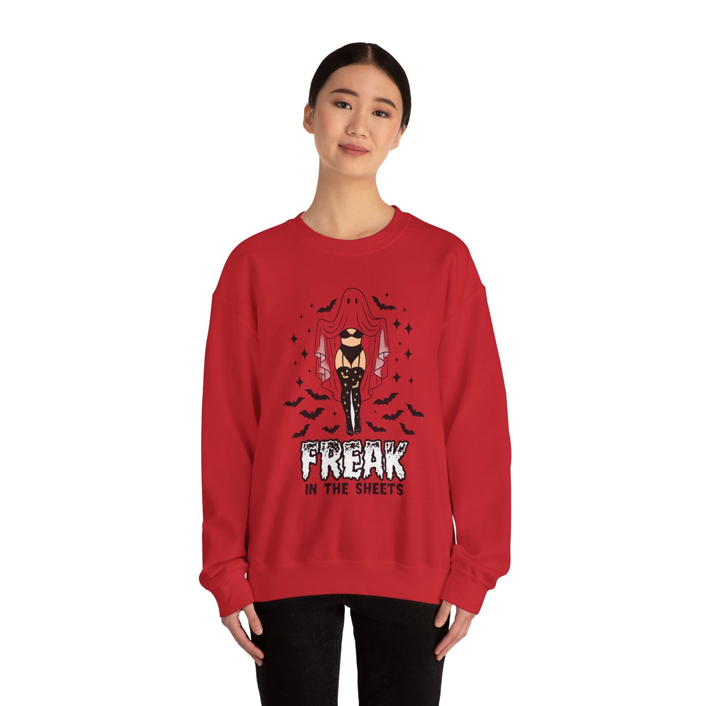 Freak in the Sheets Sweatshirt - Spooky Fun Crewneck for Halloween, Cozy Lounge Wear, Unisex Gift, Autumn Style, Casual Wardrobe Essential