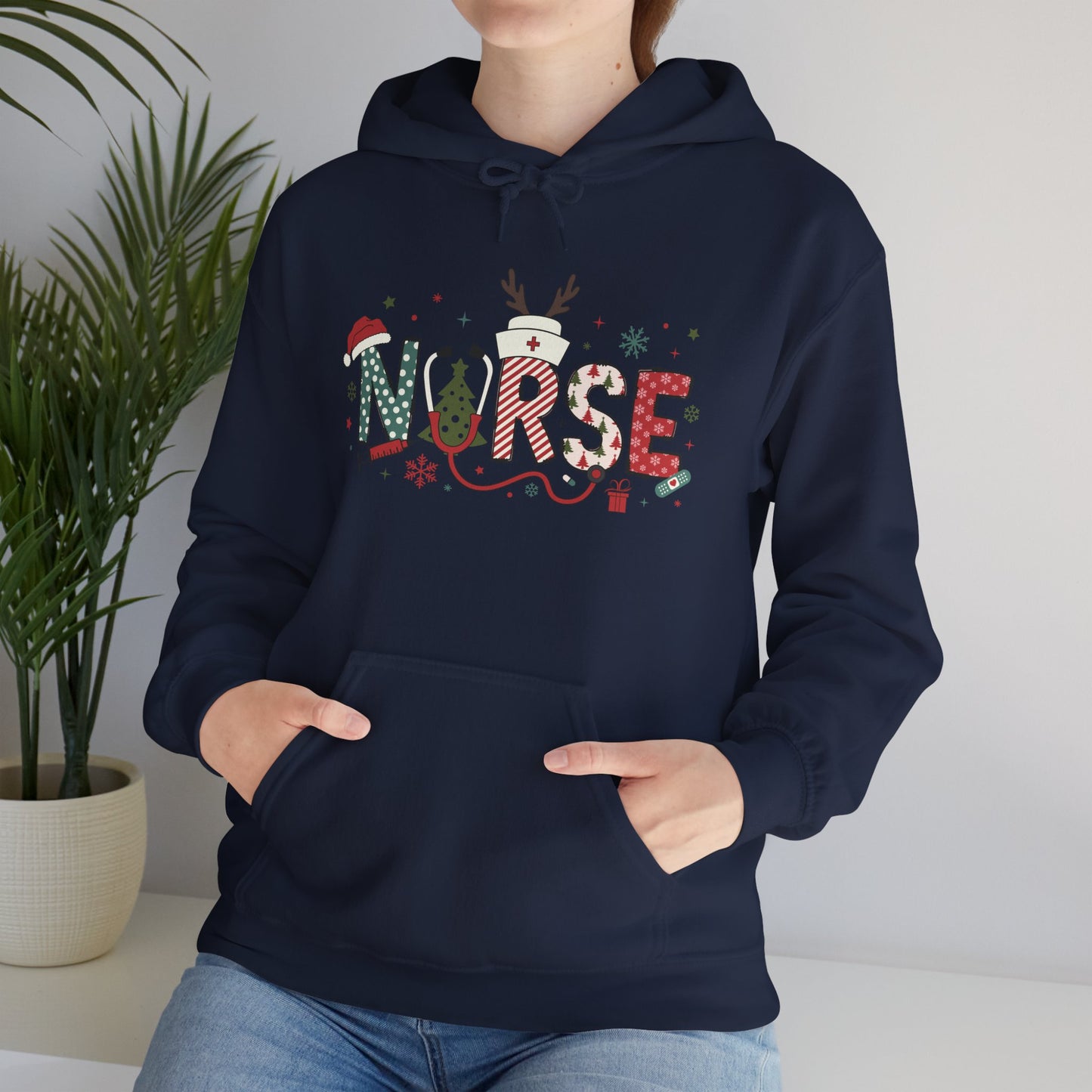 Festive Nurse Hooded Sweatshirt, Merry Christmas Sweatshirt, Holiday Gift for Nurses, Cozy Winter Hoodie, Nurse Appreciation Gift